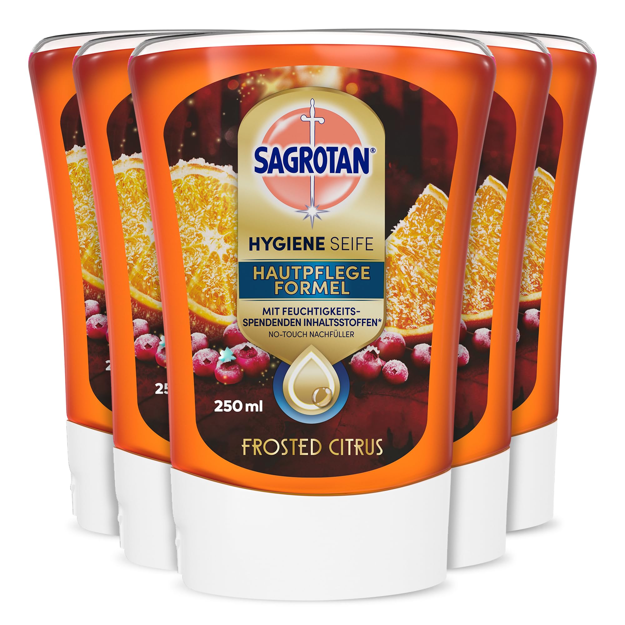 Sagrotan Hygiene Seife Hautpflege Formel, Frosted Citrus, Limitierte Edition, 5x250ml