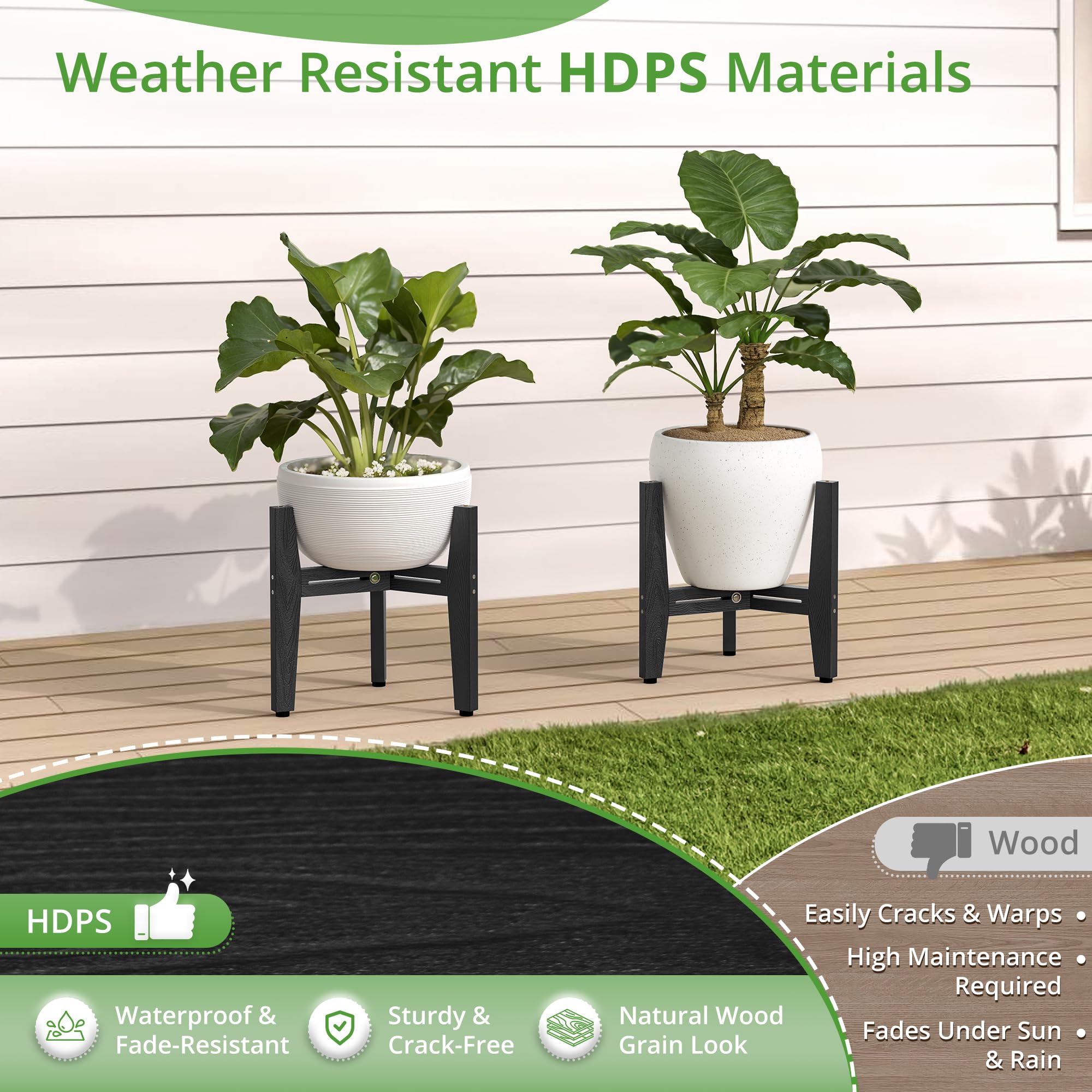 LUE BONA Lot de 2 supports de plantes en HDPS, supports réglables pour plantes d'intérieur et d'extérieur de 20,3 à 30,5 cm, support de plantes moderne du milieu du siècle pour intérieur, extérieur