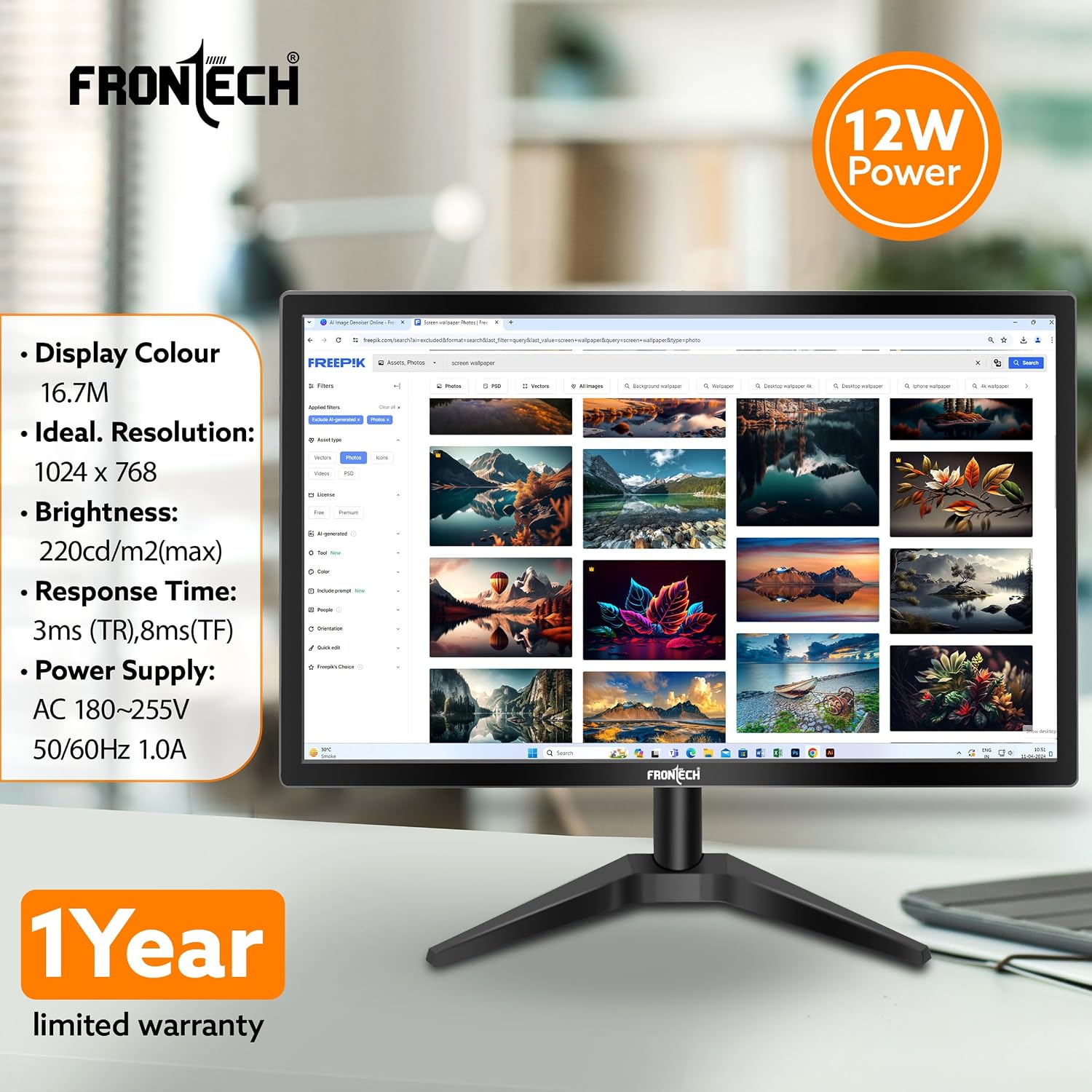 FRONTECH 17.1 Inch HD LED Monitor | Refresh Rate 60 Hz,1440 x 900 Pixels | Wall Mountable Slim & Stylish Design with 16.7M Colors| HDMI & VGA Ports, Built-in Power Supply (MON-0066,Black) 6 814Bm2F332L. SL1500