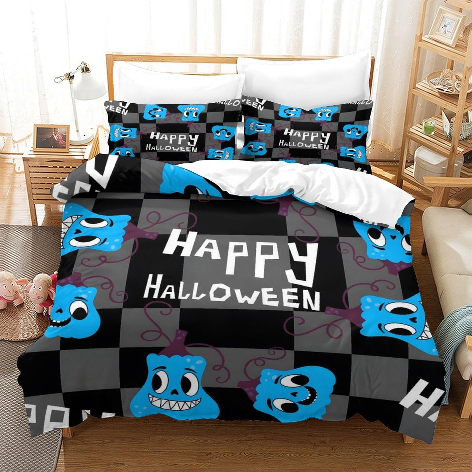 GDEKCIEAS Halloween Pumpkin Ghost Festival Themed Bedding Set for Teens,3 Pieces Duvet Cover with Zipper,Breathable Comforter And Quilt Cover for Boys And Girls Single（140x200cm）