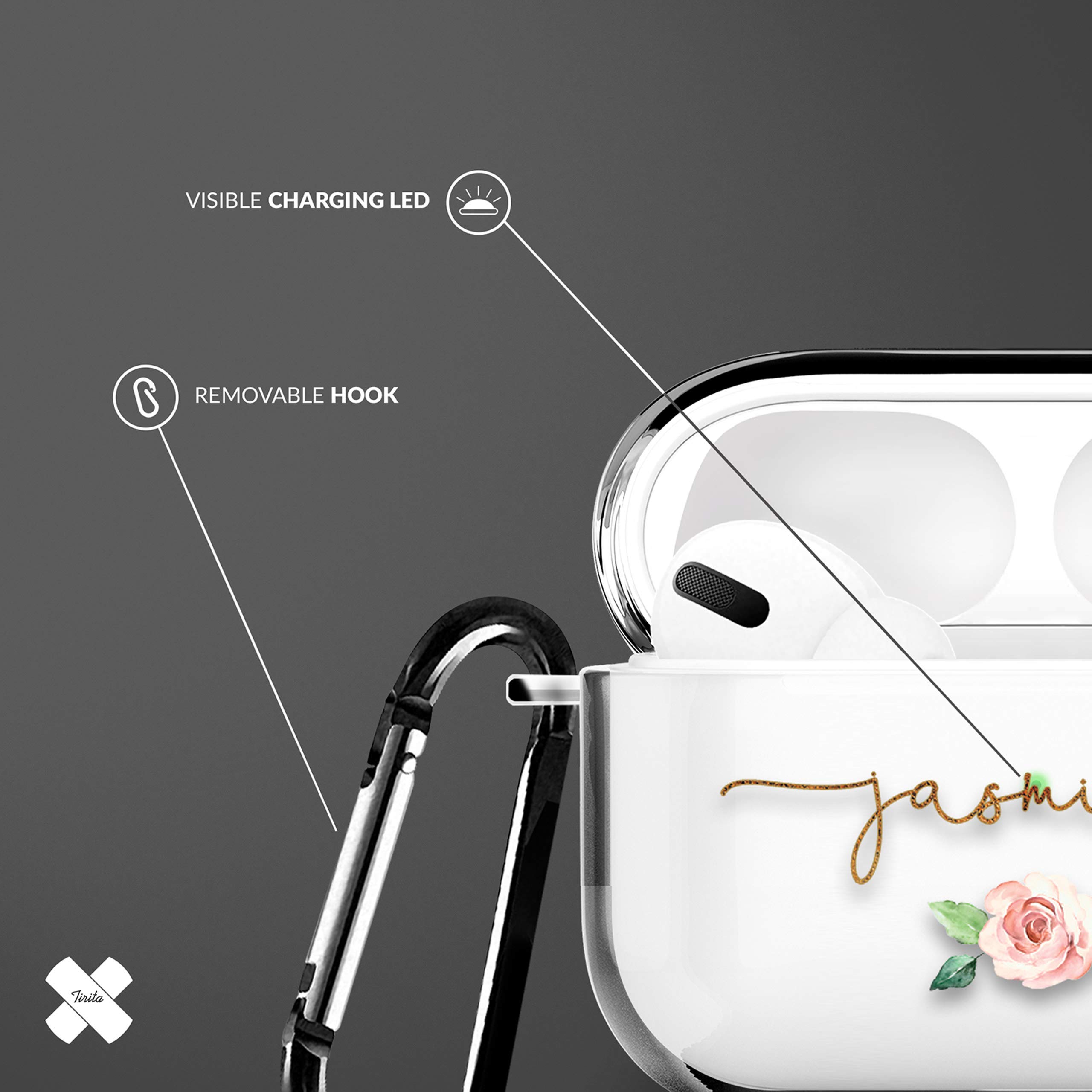 Tirita Personalised Custom Case Compatible with Apple AirPods 4th gen, Support Wireless Charging, with Carabiner, Front LED Visible [14- Golden Bee] — view 115