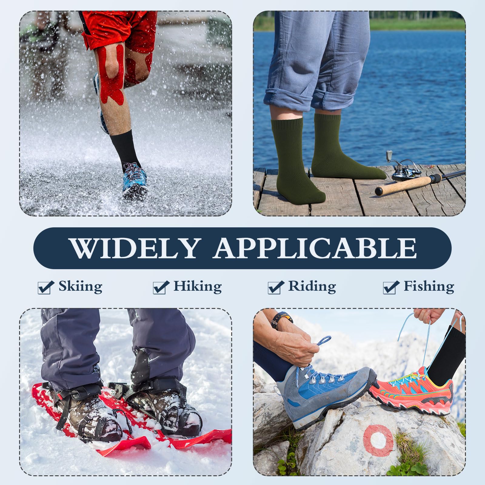 Jiuguva 4 Paar wasserdichte Socken, Unisex, wasserdicht, atmungsaktiv, Outdoor, Wandern, Waten, Angeln, Socken für Männer und Frauen