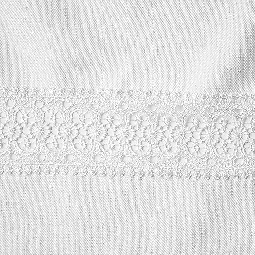 Miniatura 5 de Violet Linen Splendour Exquisito mantel de encaje bordado de poliéster con patrón de borde de macramé, 60 x 95 pulgadas, color blanco