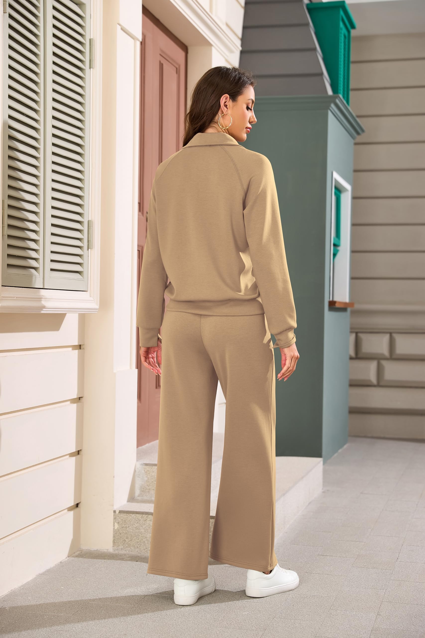 SHEKINI Dres treningowy, damski dres do joggingu, z długim rękawem, zestaw wypoczynkowy, strój sportowy 1/2, zamek błyskawiczny, bluza rekreacyjna, spodnie do biegania z szerokimi nogawkami