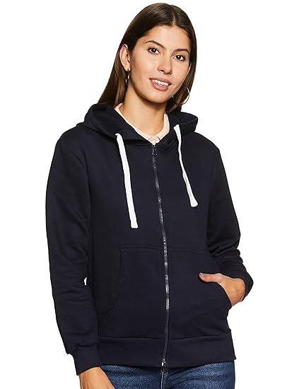 Maroon Zipped Women Hooded Sweatshirt with Applique