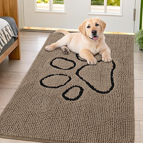 Miniatura 102 de Smiry Tapete para puerta de perro para patas fangosas, absorbente que atrapa la suciedad, antideslizante, de secado rápido, lavable, tapete de