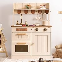 ROBOTIME Wooden Play Kitchen for Toddlers 3+ | Pretend Kitchen Set with Cutting Food, Sink, Storage | Kids Toy Gift Boys Girls