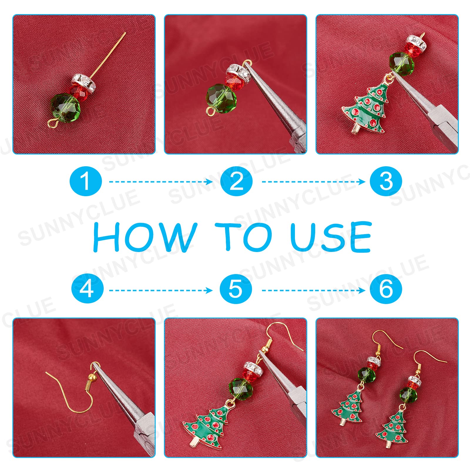 SUNNYCLUE 1 Box DIY 8 works Christmas Enamel Charms Christmas Tree Charms Earring Making Kit Jingle Bell charms for jewellery Making Czech Faceted Glass Beads Chandelier Charms for Earrings Craft - Image 4
