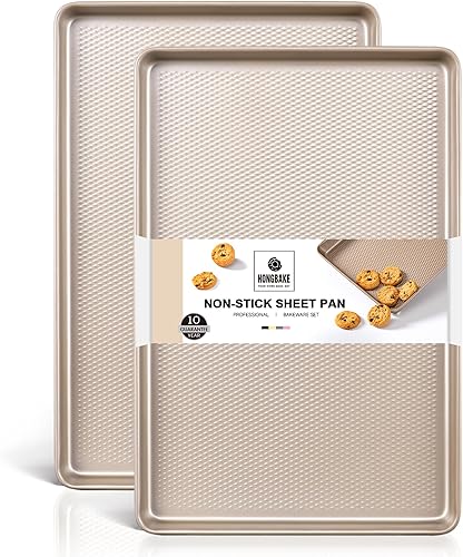 HONGBAKE Paquete de 2 bandejas de un cuarto de hoja para hornear antiadherentes, bandeja de galletas comerciales para hornear con superficie de