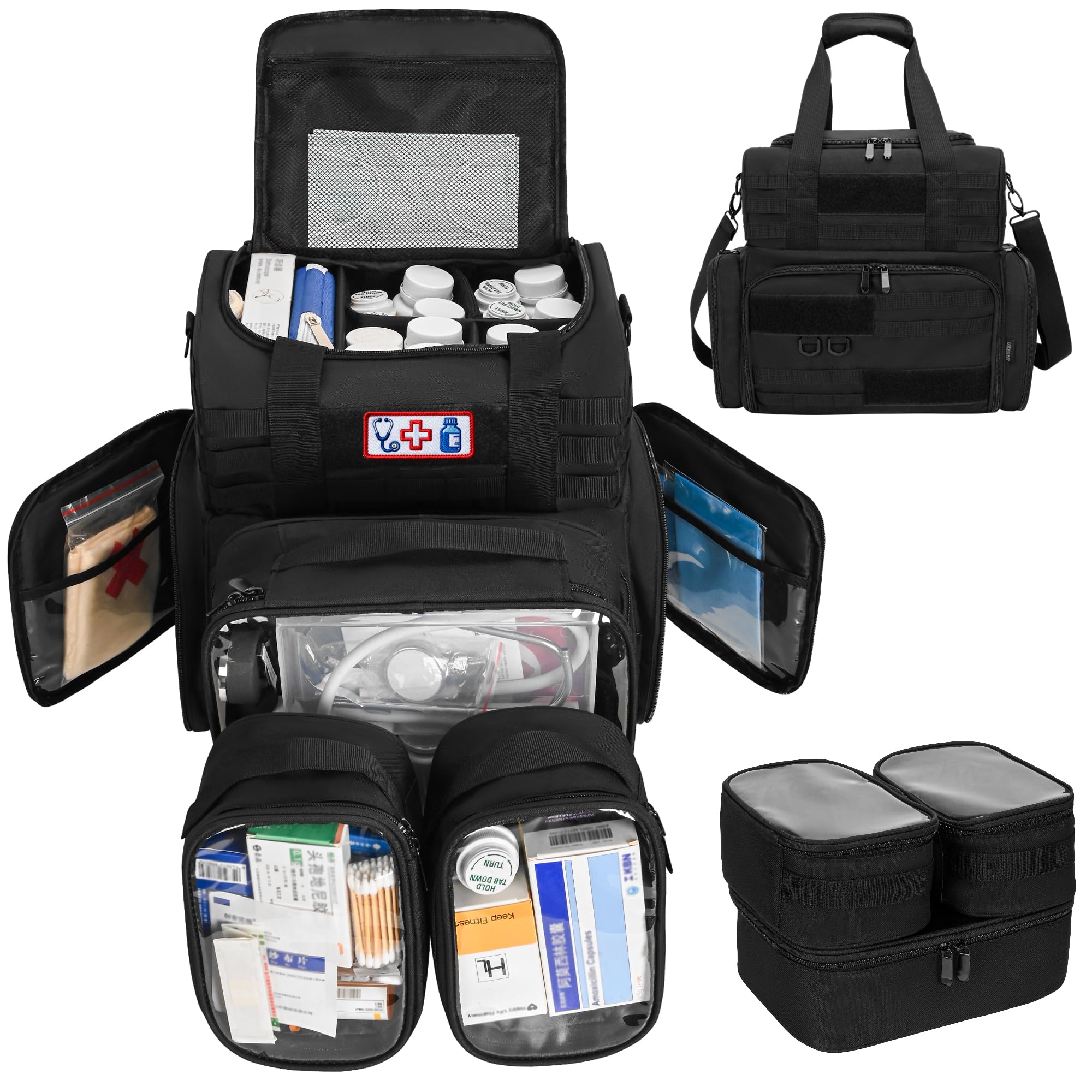 Tactical Pill Bottle Organizer Storage with 3 Inner Clear Pouches Large Medicine Storage Bag Pill Organizer Bags with