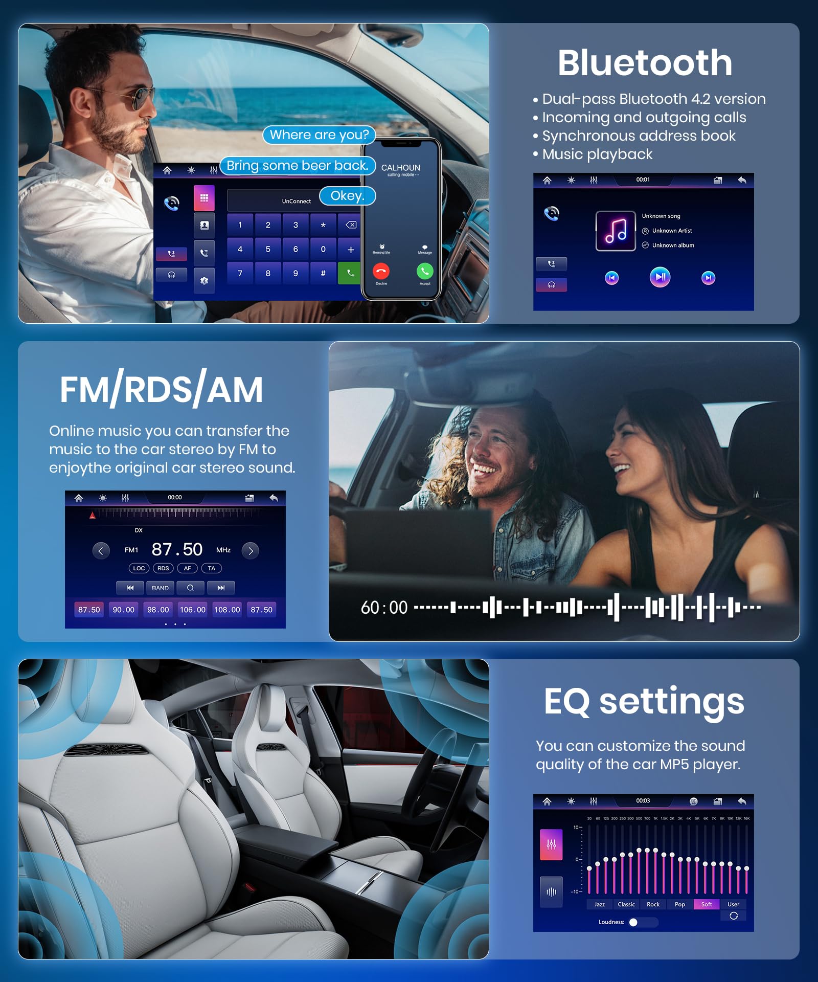 Rimoody Bezprzewodowe radio samochodowe 1 Din 10,1 cala z obrotowym ekranem dotykowym Radio samochodowe z Androidem Auto Mirror Link Bluetooth FM/AM/RDS/EQ USB/AUX, sterowanie na kierownicy, kamera