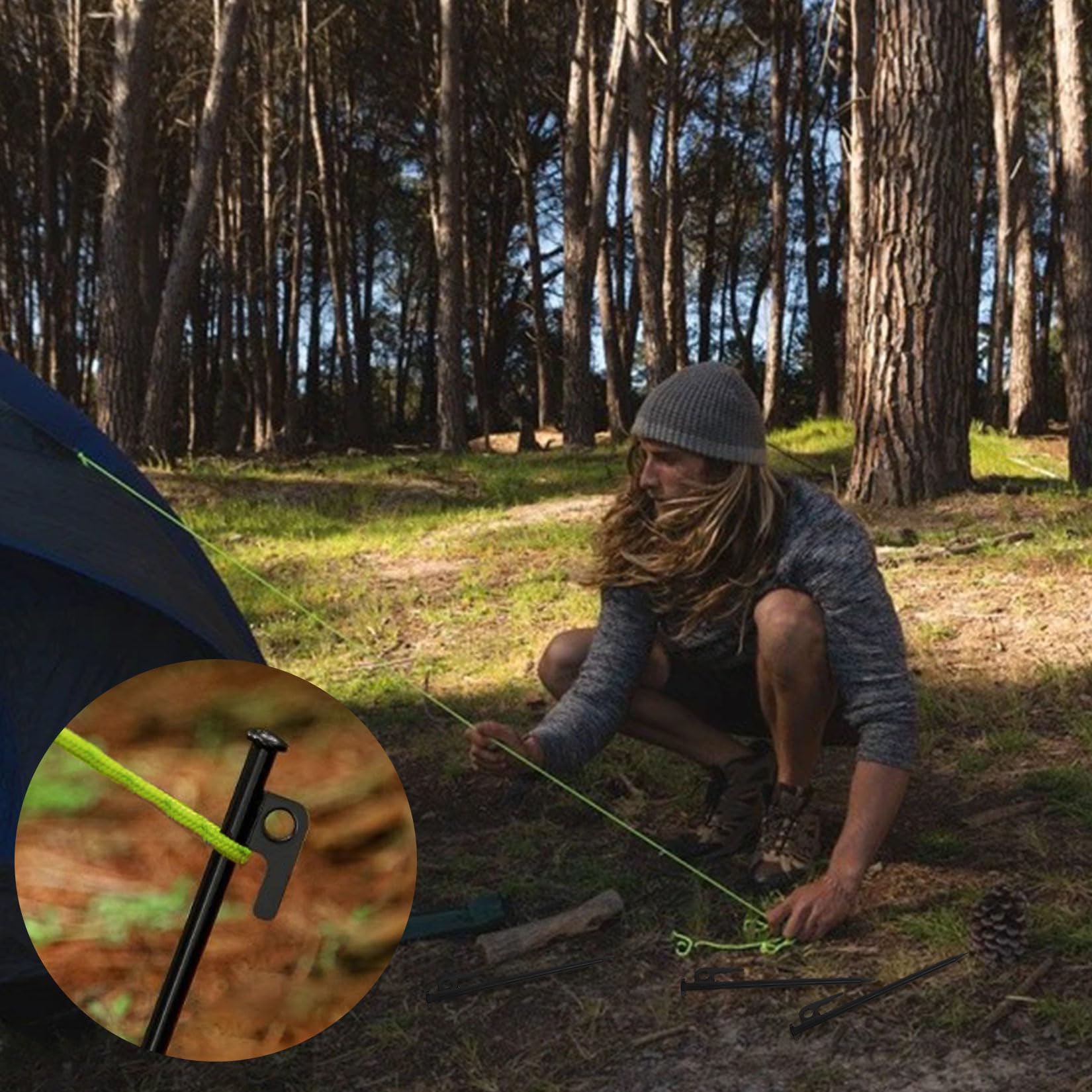 RIY Tent Stakes Heavy Duty 8 inch Metal Tent Pegs for Camping Steel Tent Stakes Inflexible and Unbreakable-24 PCS