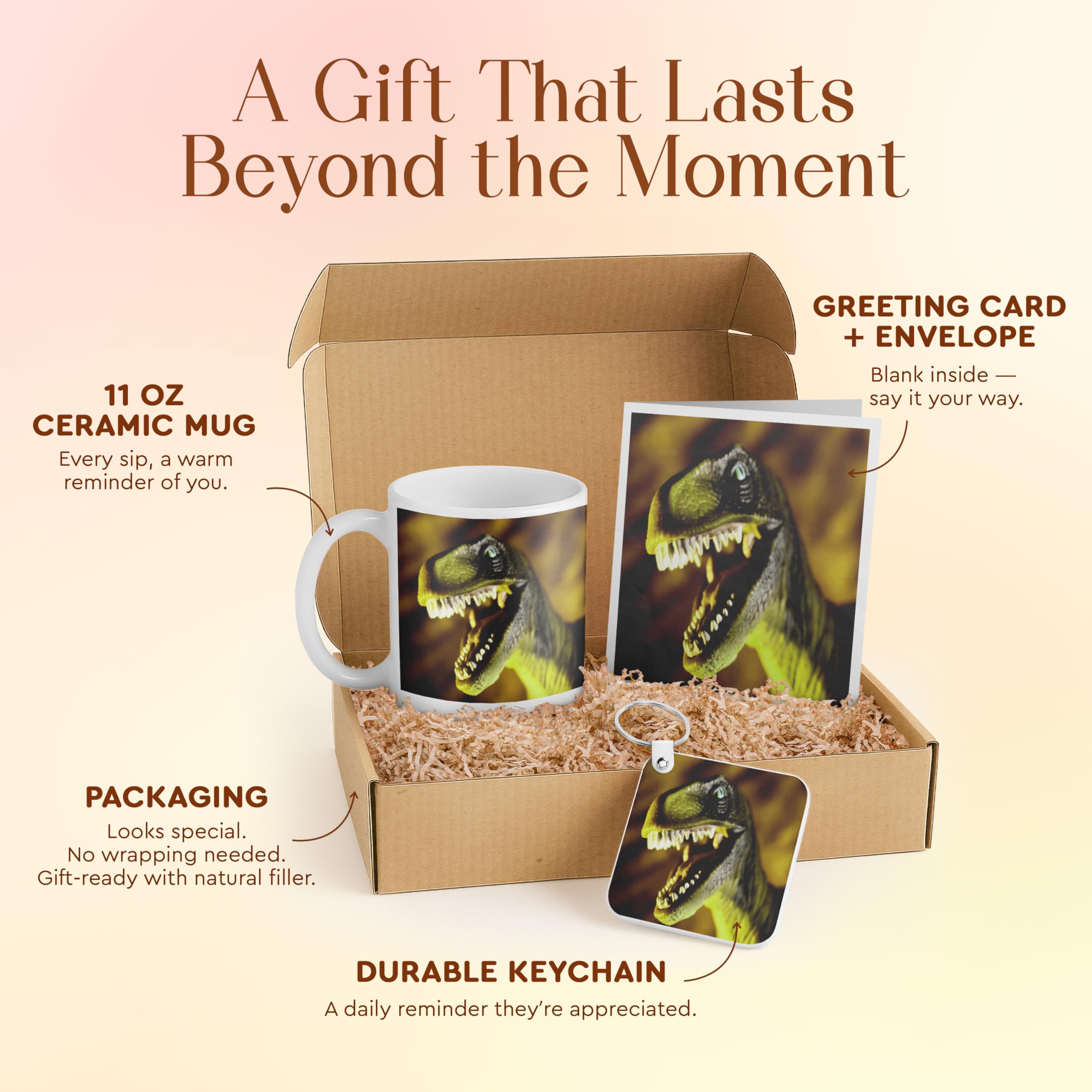 3dRose Dinosaur Mug and Keychain Gift Set – Includes Mug, Keychain, and Card – Perfect for Kids' Birthdays and Holiday Surprises
