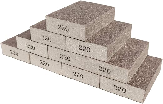 10 Pack 220 Grit Sanding Sponge - Washable and Reusable Blocks for Wood, Metal, Pots, Pans, Glasses - Great for Sanding and Brushing
