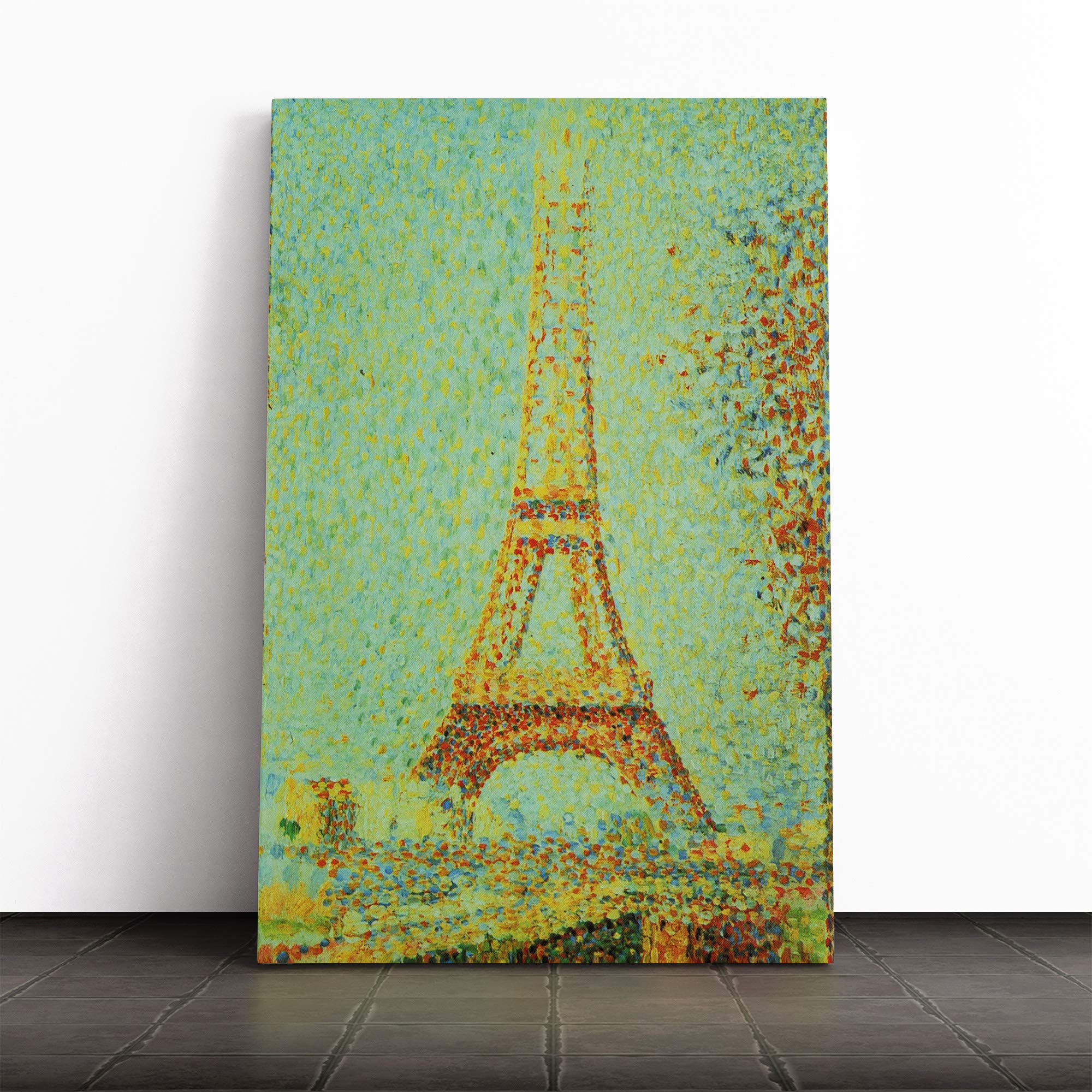 Georges-Pierre Seurat Eiffel Tower Paris Canvas Print | Gallery Wrapped 30mm Frame Wall Art | 20x14 inches | Ready to Hang | Modern Cityscape Picture | Living Room Bedroom Lounge Office