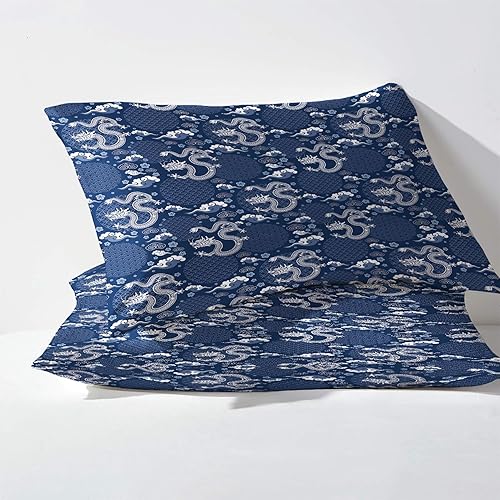 Miniatura 10 de Dragon Sheets Queen Size, Oriental Bed Sheets, Patterned Bedding Sheets & Pillowcases 4 Piece Set - Soft Microfiber Deep Pocket Fitted Sheet & Flat