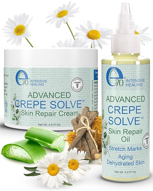 Advance Crepe Solve Skin Firming Cream & Moisturizing Body Oil Set - Made with Natural Oils, Licorice Root & Chamomile Extract - Face & Body Serum & Crepey Skin Smoothing Cream
