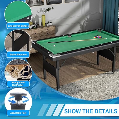 Miniatura 4 de Dithoko Mesa de billar 3 en 1, mesa de billar plegable de 65.75 pulgadas con mesa de ping pong y parte superior de comedor, mesa de juego múltiple