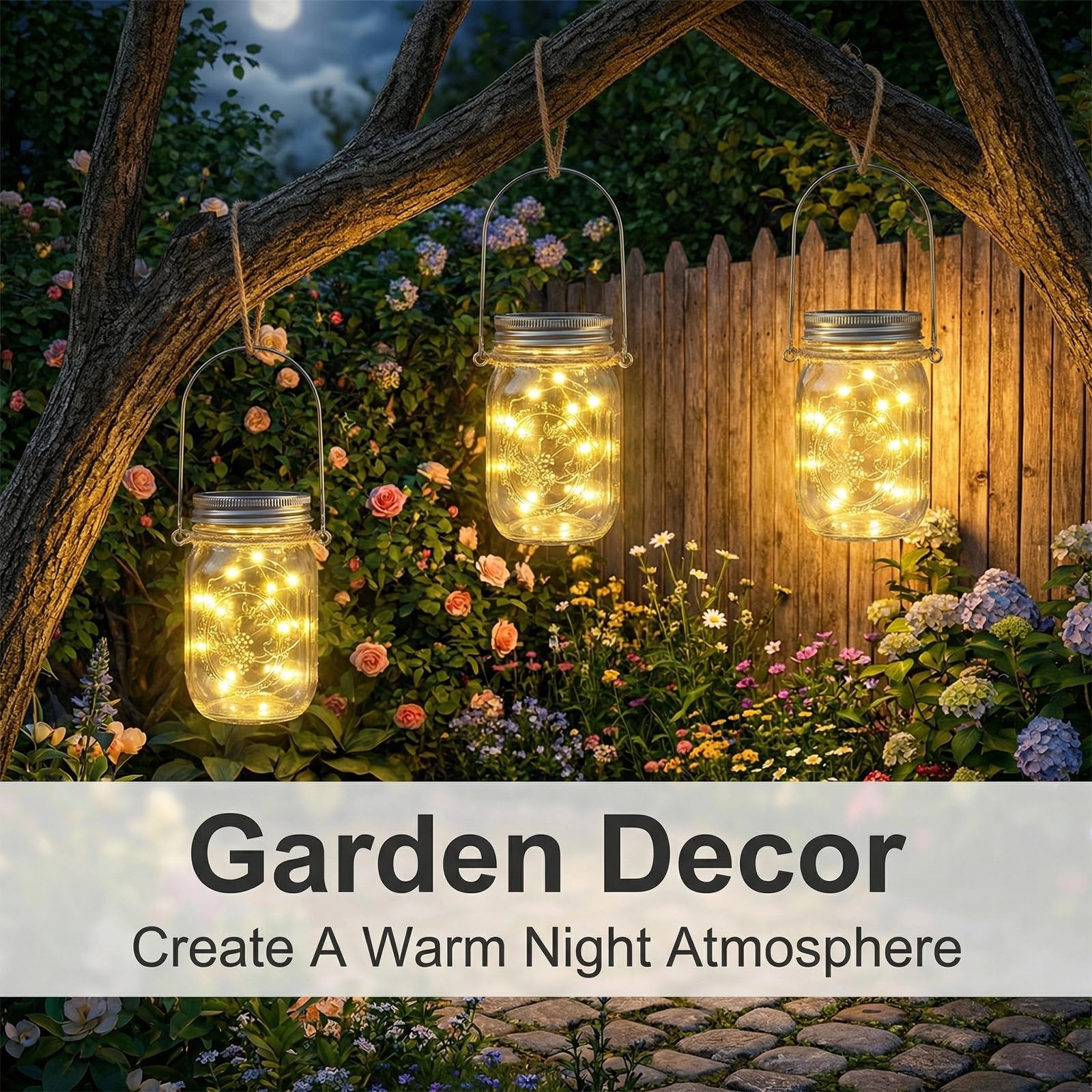 6 unidades 3 m 30 LED blanco cálido cristal solar tapa cadena de luces para vasos, lámparas solares, farolillos exteriores impermeables para tarros de Mason Jar colgantes, farolillos de luz, jardín