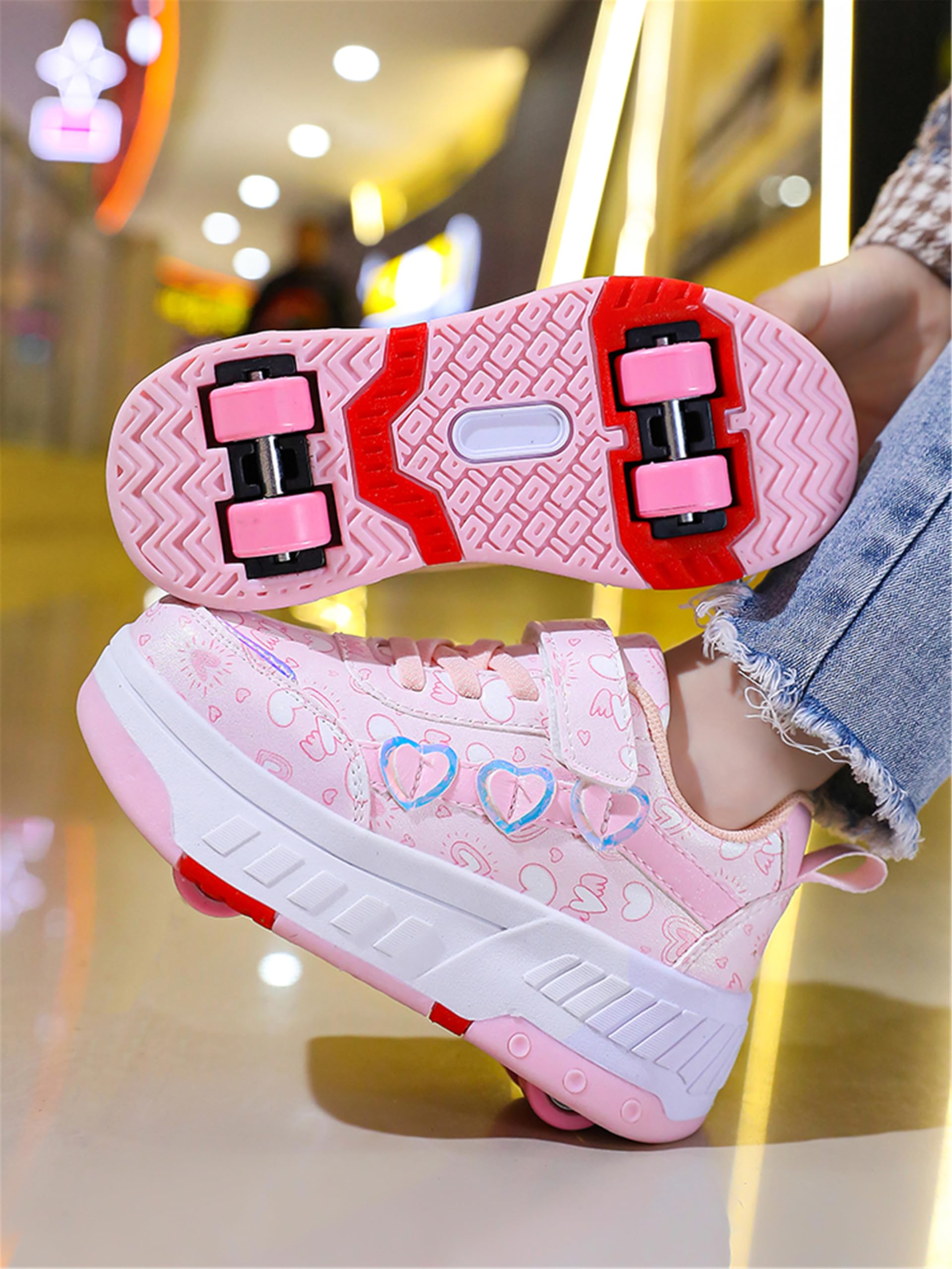 Chaussures à roulettes pour Filles garçons, Chaussures de Skateboard à Baskets 2 en 1, roulettes pour Enfants Chaussures à 4 Roues, Sneakers de Fitness Réglables Adolescents