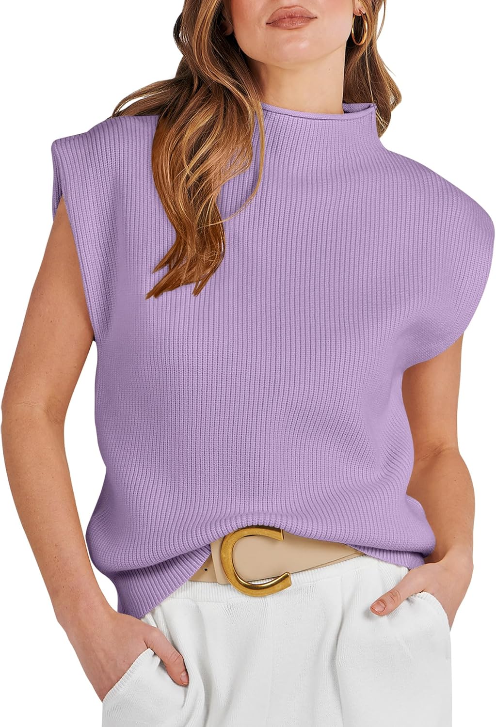 ANRABESS Women's Mock Neck Sleeveless Sweater Vest Casual Cap Sleeve Knit Pullover Tank Tops 2025 Fall Clothes