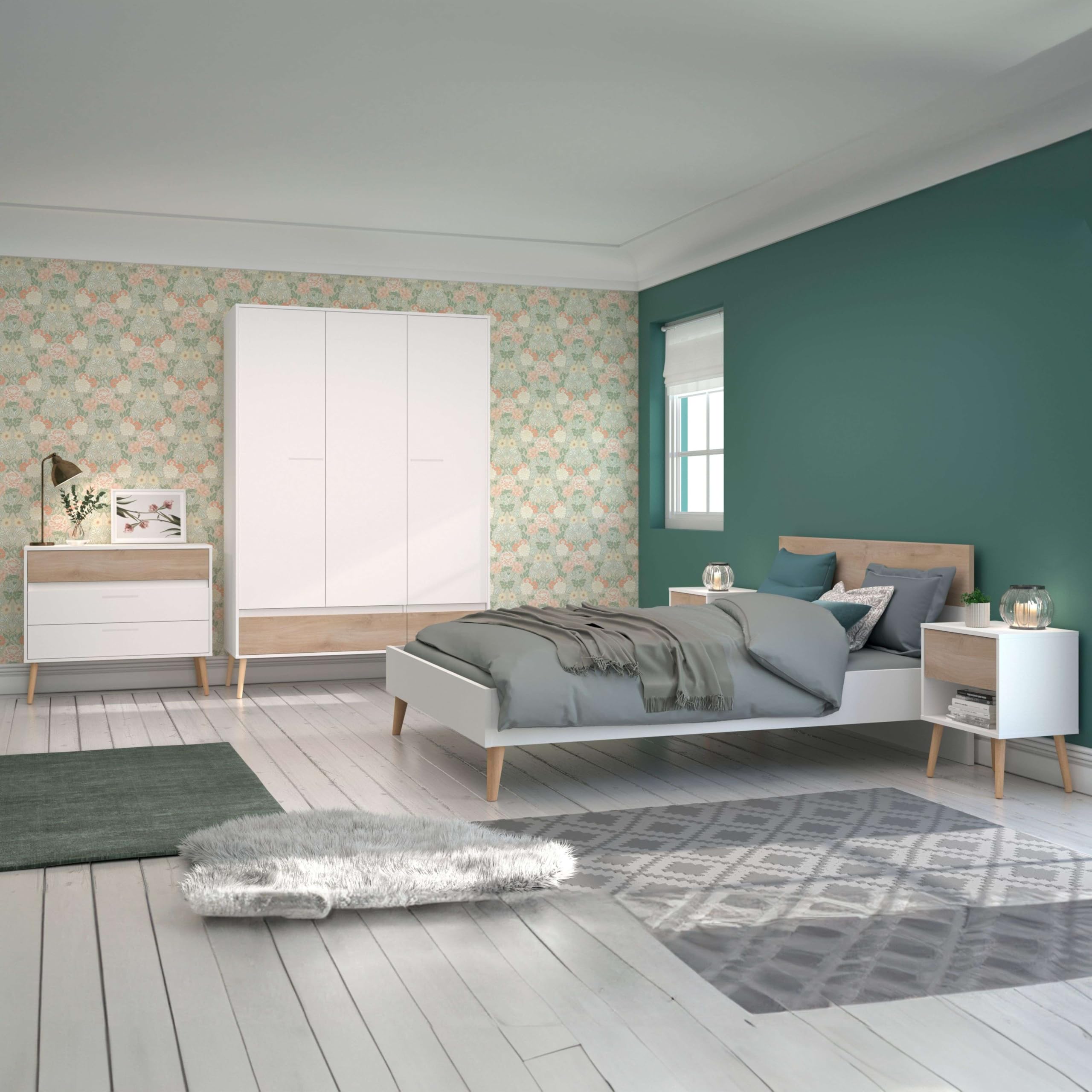 Miroytengo Mesita de Noche Osaka 1 cajón habitación Dormitorio Mueble Color en Roble Japonés y Blanco Mate 44x56x33 cm