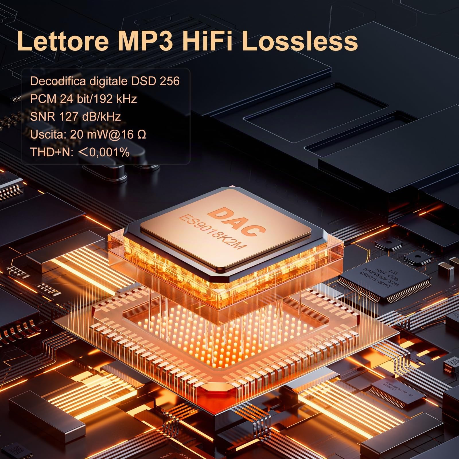 Lettore MP3 Fanvace HiFi con Bluetooth 5.3, lettore musicale digitale ad alta risoluzione DSD senza perdita di dati, lettore audio portatile da 64 GB con touchscreen da 2,8" e batteria da 2000 mAh