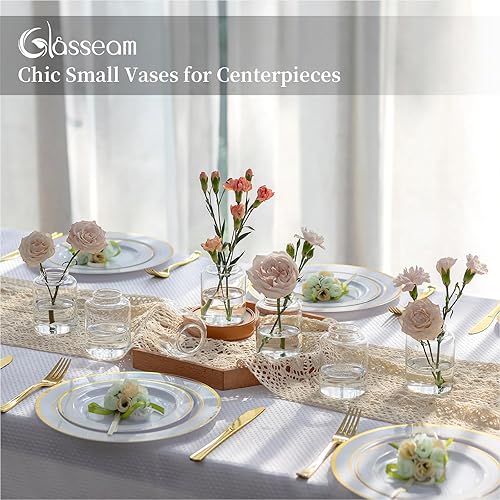 Miniatura 2 de Glasseam Juego de 6 jarrones de cristal para centros de mesa, modernos jarrones pequeños para el hogar, estante de mesa, decoración de fiesta de