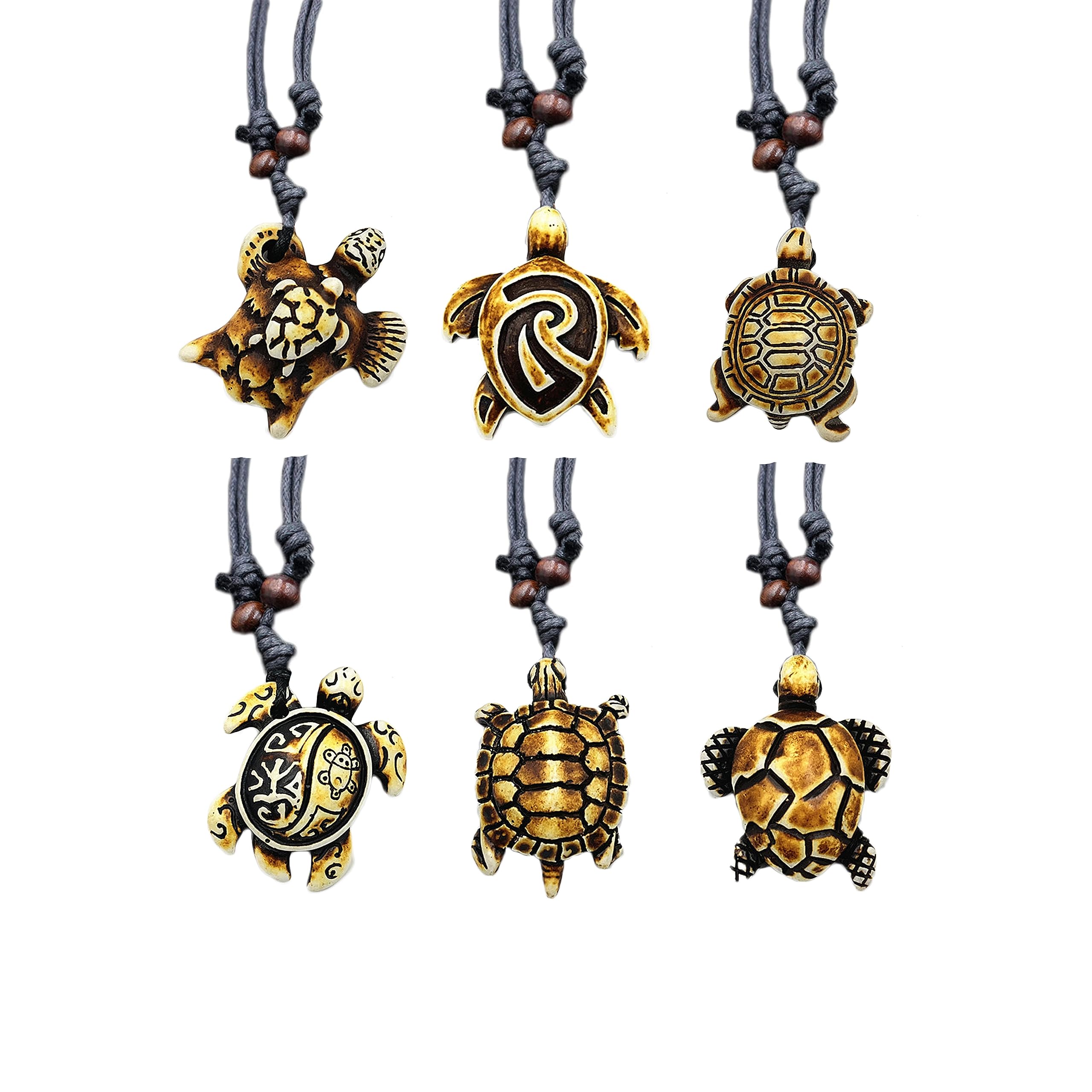 6Pcs Handmade Carved Sea Turtles Tortoises Pendant Necklaces Rope Chain Resin Beach Ocean Animals Necklace Jewelry for Mens-image-48