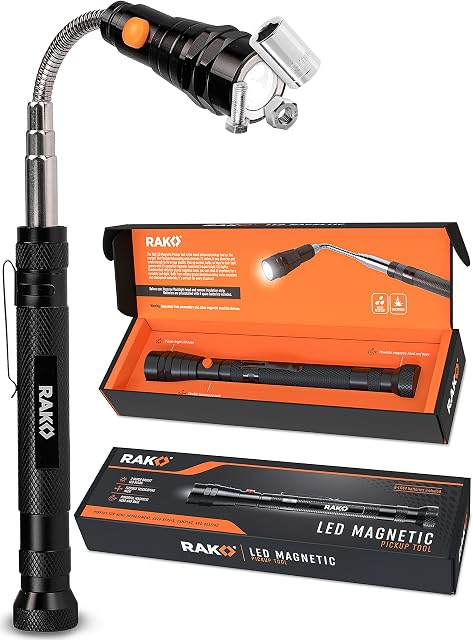 RAK Magnetic Pickup Tool - Birthday Gifts for Men - Telescoping Magnet Pickup Tool with Bright LED Lights and Extendable Neck up to 22 Inches - Cool Gadget Gifts for Men, Husband, Handyman