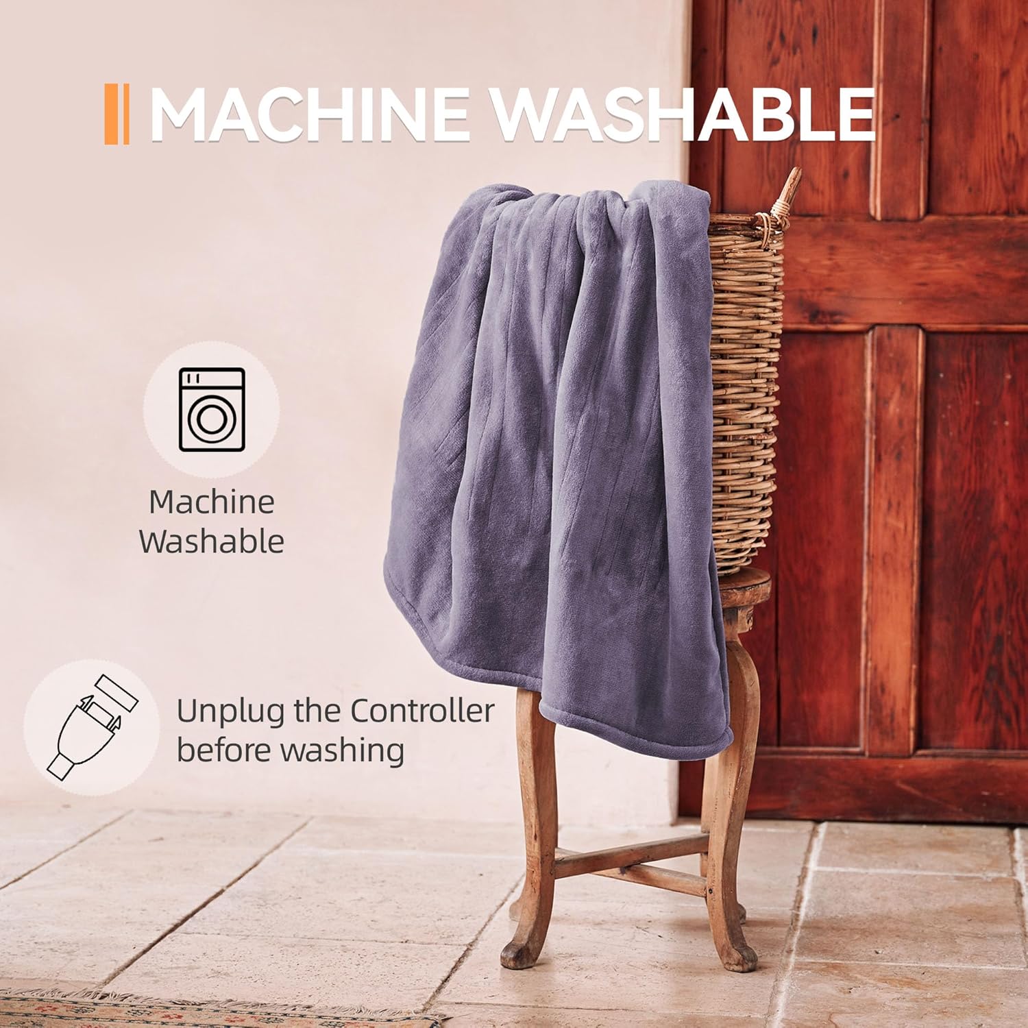 Heated Blanket 50''x60''-Soft and Comfortable Electric Throw,5 Heat Settings and 3H Auto Shut-Off Heating Blanket ETL&FCC Certification Machine Washable (Dusty Purple)