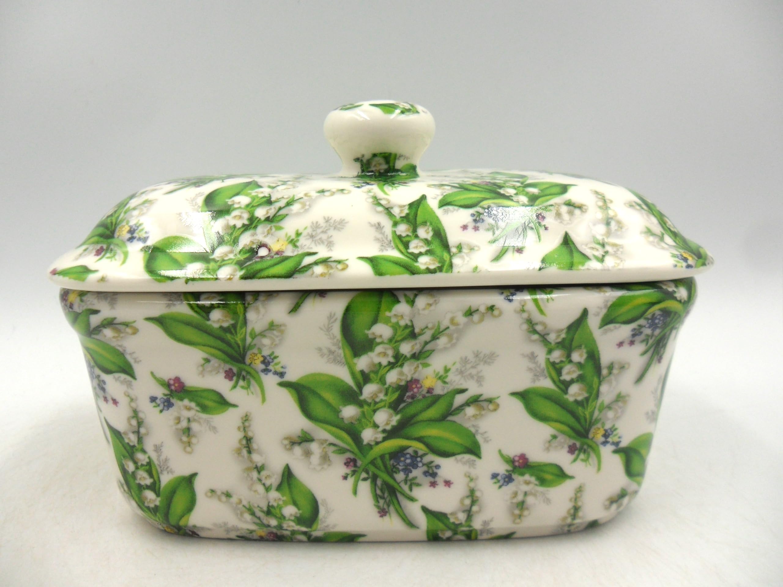 Heron Cross Pottery Green Lily Of The Valley Design Butterdish