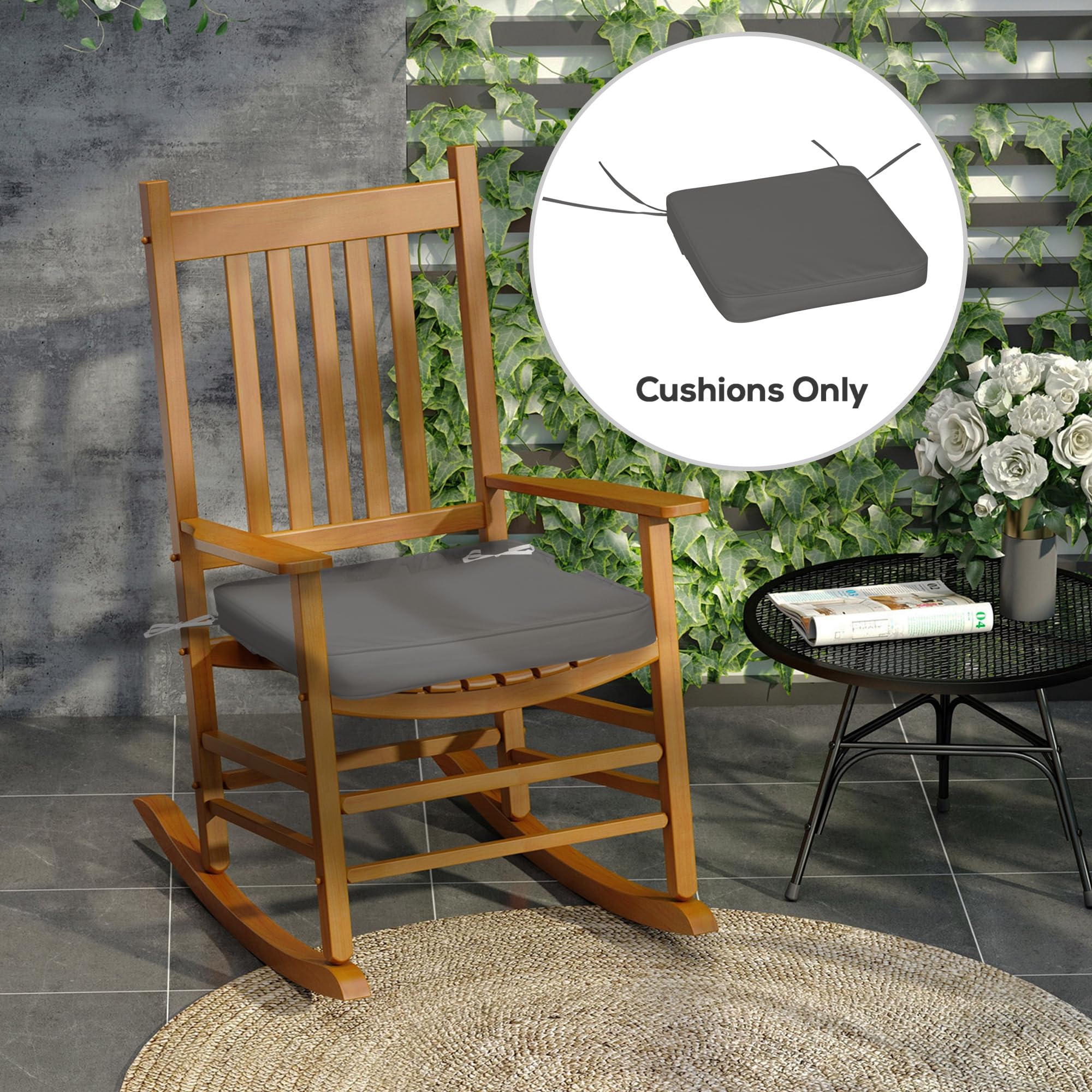 Outsunny Juego de 6 Cojines de Silla de jardín con Sujetadores, 42 x 42 cm, para Silla de Comedor, Color Gris
