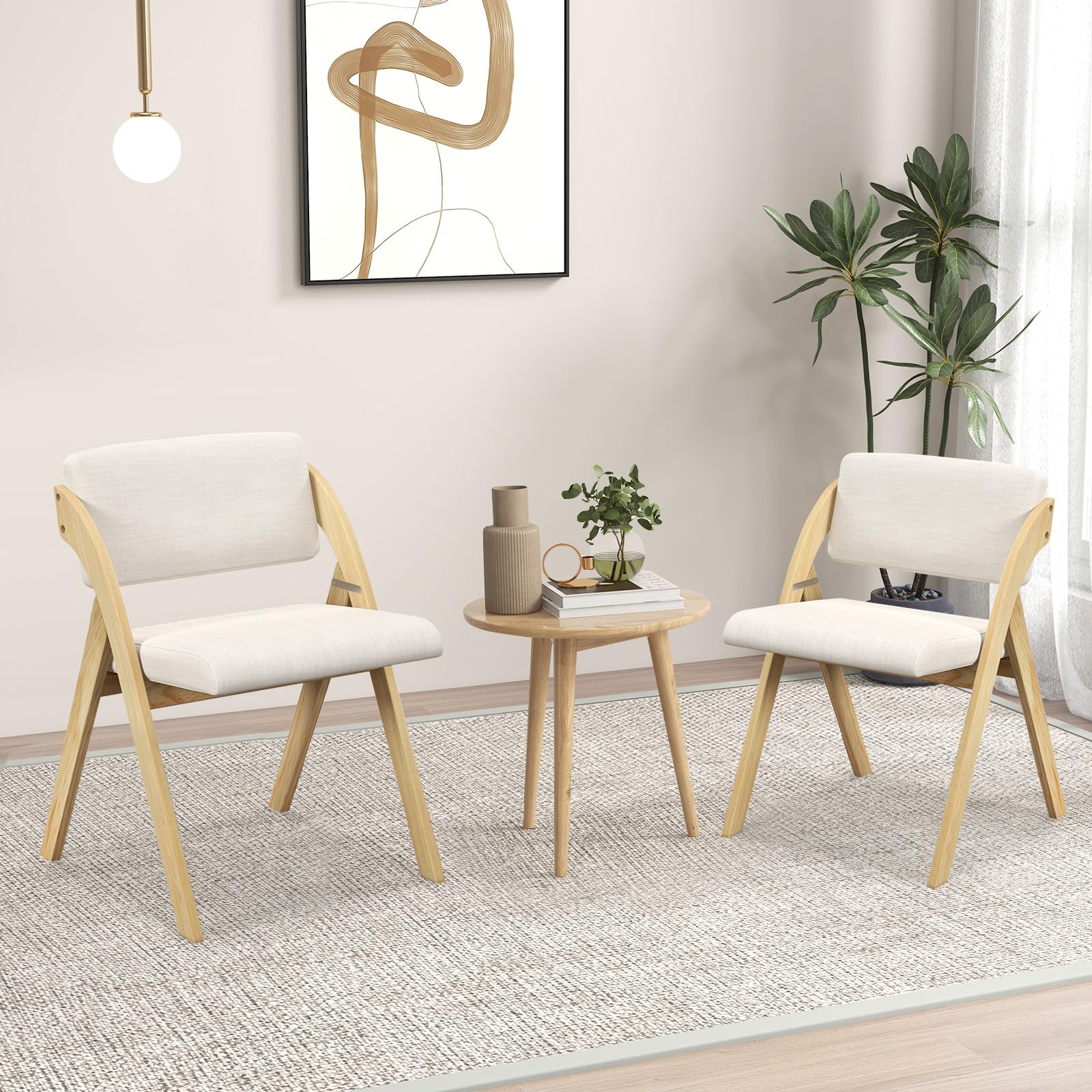 COSTWAY Set 2 Sedie da Pranzo, Sedia da Cucina Pieghevole con Gambe in Legno di Gomma, Sedile e Schienale Imbottiti, Sedia Portatile per Casa Ufficio Matrimonio, Portata 160 kg (Naturale)