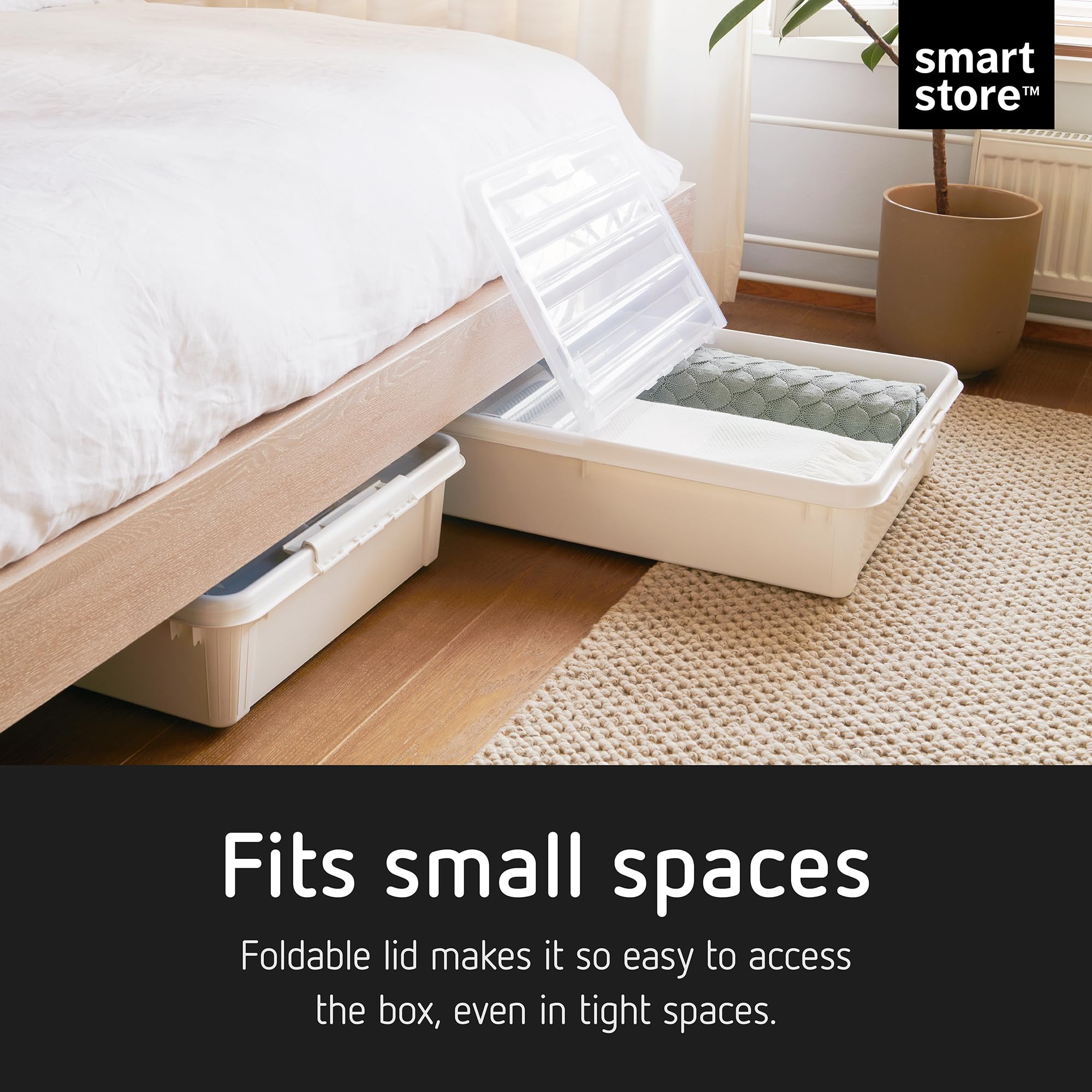 SmartStore Large Plastic Under Bed Storage Box with Lid and Wheels - 60L - Transparent Folding Lid - Strong Clips - Recycled Plastic Storage Boxes for Clothes - 10 Years SmartStore Large Plastic Under Bed Storage Box with Lid and Wheels - 60L - Transparent Folding Lid - Strong Clips - Recycled Plastic Storage Boxes for Clothes - 10 Years