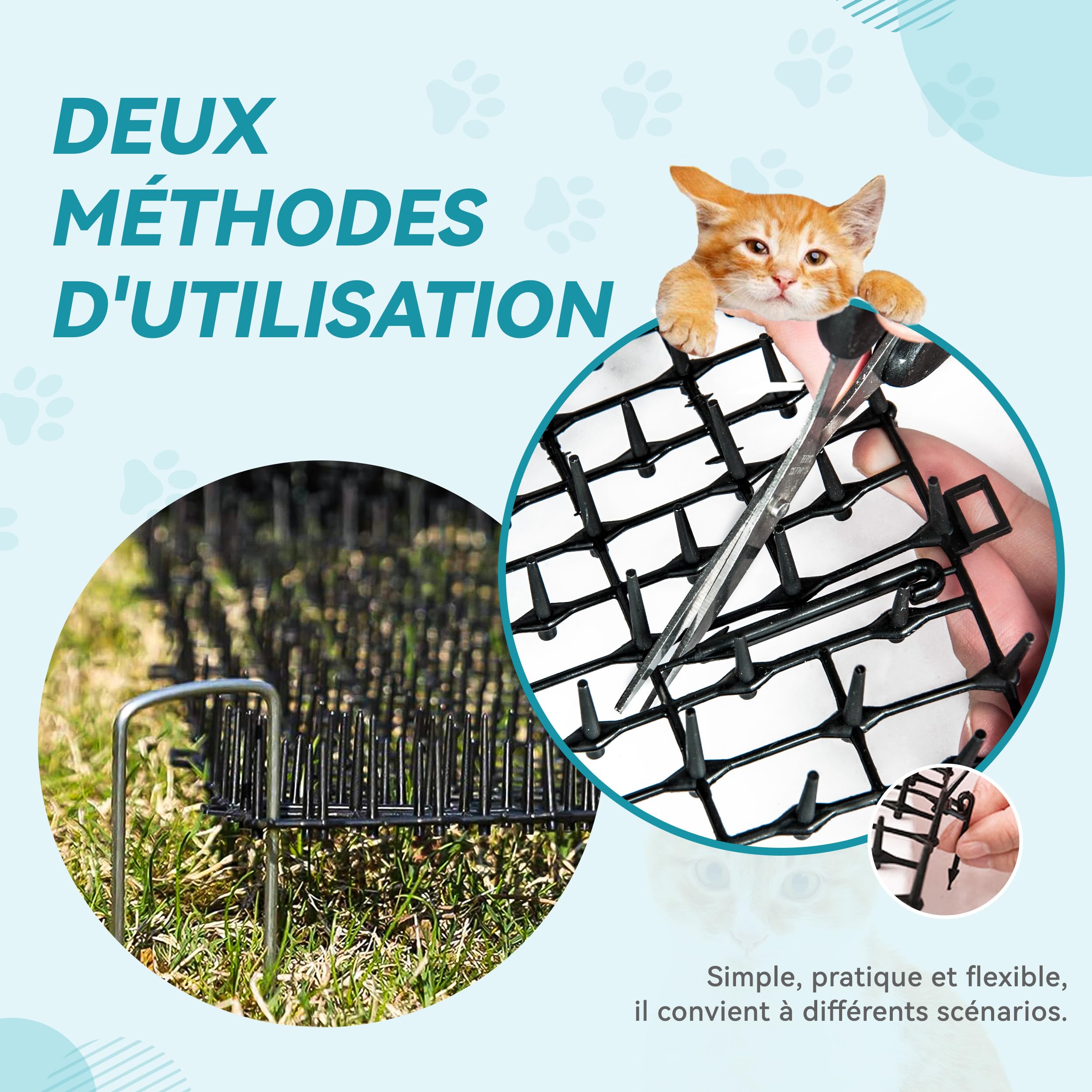 Lot de 2 Tapis Anti-Chat avec 10 Ongles Anti Chat Exterieur, pour Les Jardins Intérieurs et Extérieurs 200 x 30 cm