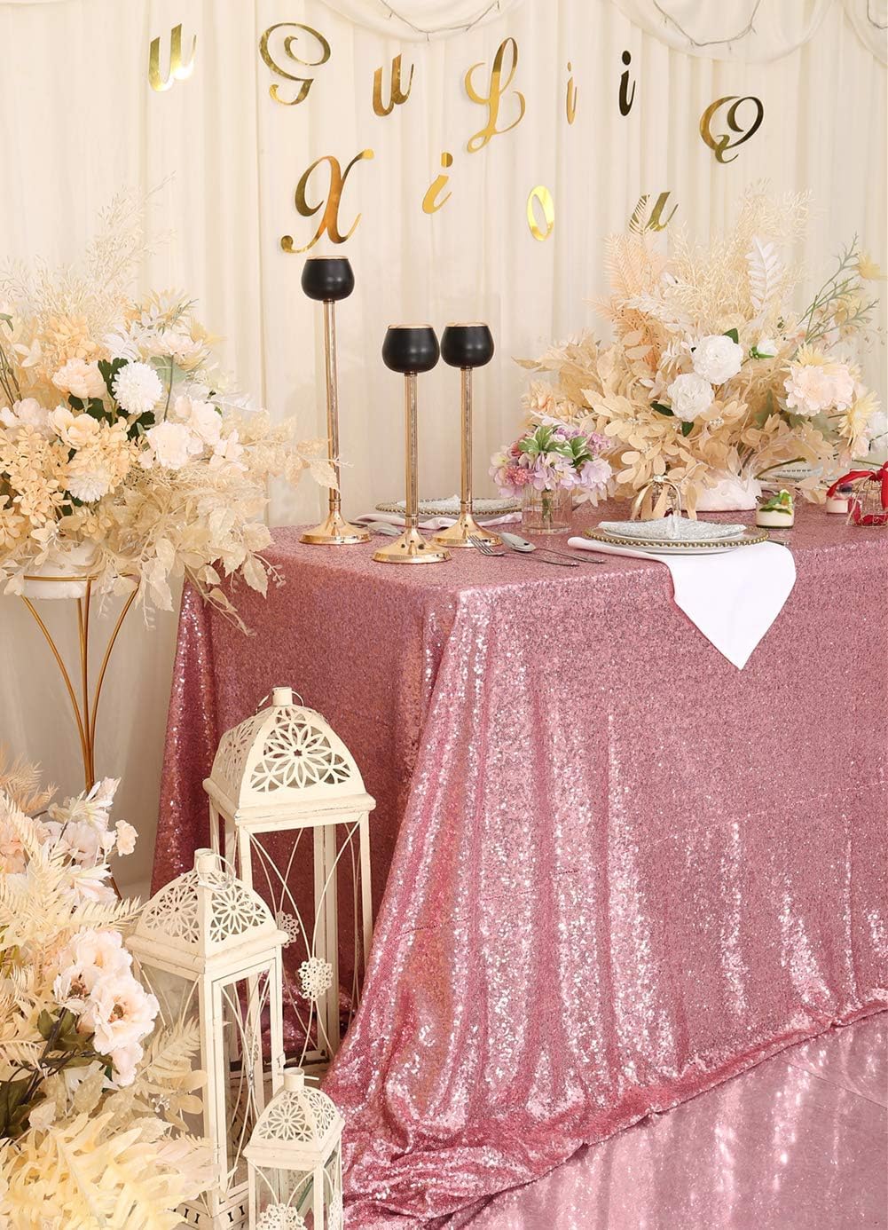 Eternal Beauty Sequin Tablecloths Rectangle Fuchsia Pink 152 x 305 cm wedding Halloween Chrismas Party Banquet New Year’s Day - Image 2