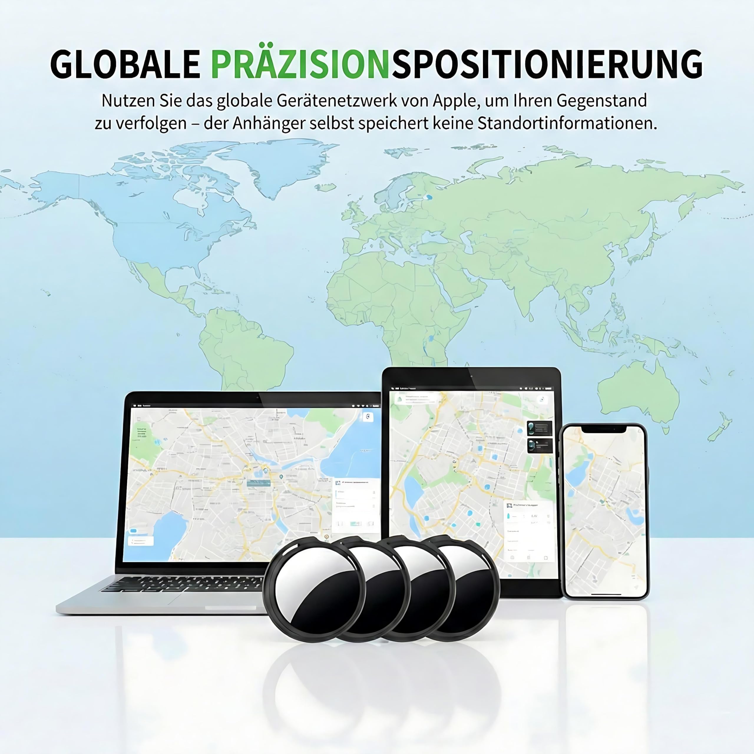 4er Pack Air Tracker Smart Tag Schlüsselfinder [Apple MFi-zertifiziert] Kompatibel mit Apple Wo ist Bluetooth wasserdicht Schlüssel Geldbörse Koffer Gepäck Haustier ohne Abo weltweite Ortung (Nur iOS)