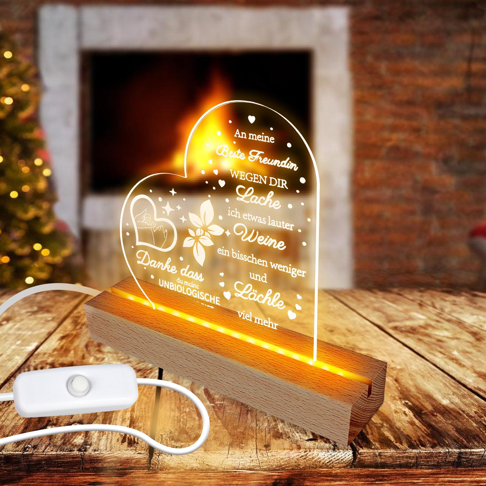 BORDEAG Base de Exhibición de Luces LED, 4 Piezas Base de Madera con Luz Led, Base de Madera Rectangular con USB para Placa Acrílica, Placa de Cristal, 15 cm de Largo, Blanco Cálido