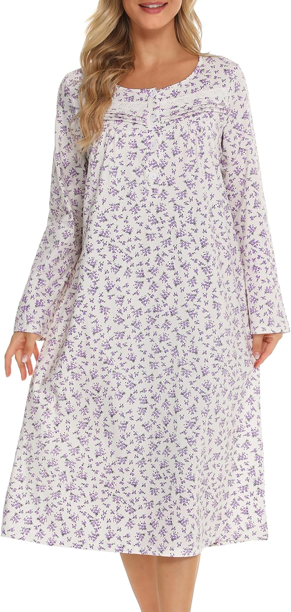 Nightgowns for Women Soft 100% Cotton House Dress Short/Long Sleeve Night Gowns Comfy Sleepwear S-3XL