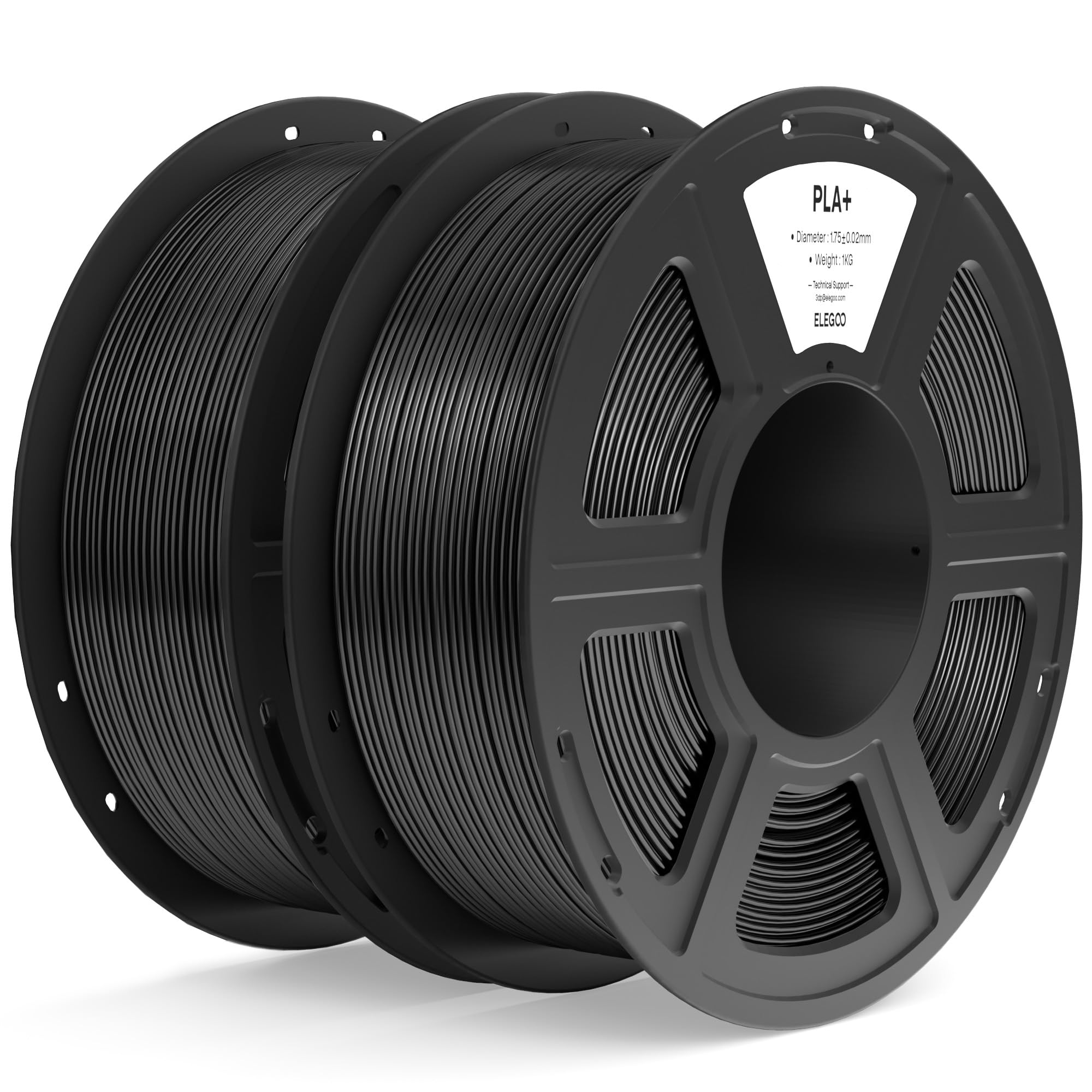 ELEGOO PLA+ Filamento 1,75mm Nero 2KG, PLA Plus ad Alta Resistenza per Stampanti 3D, Precisione Dimensionale +/- 0,02mm, Bobina da 1kg (2,2lbs) Compatibile con la Maggior Parte delle Stampante 3D