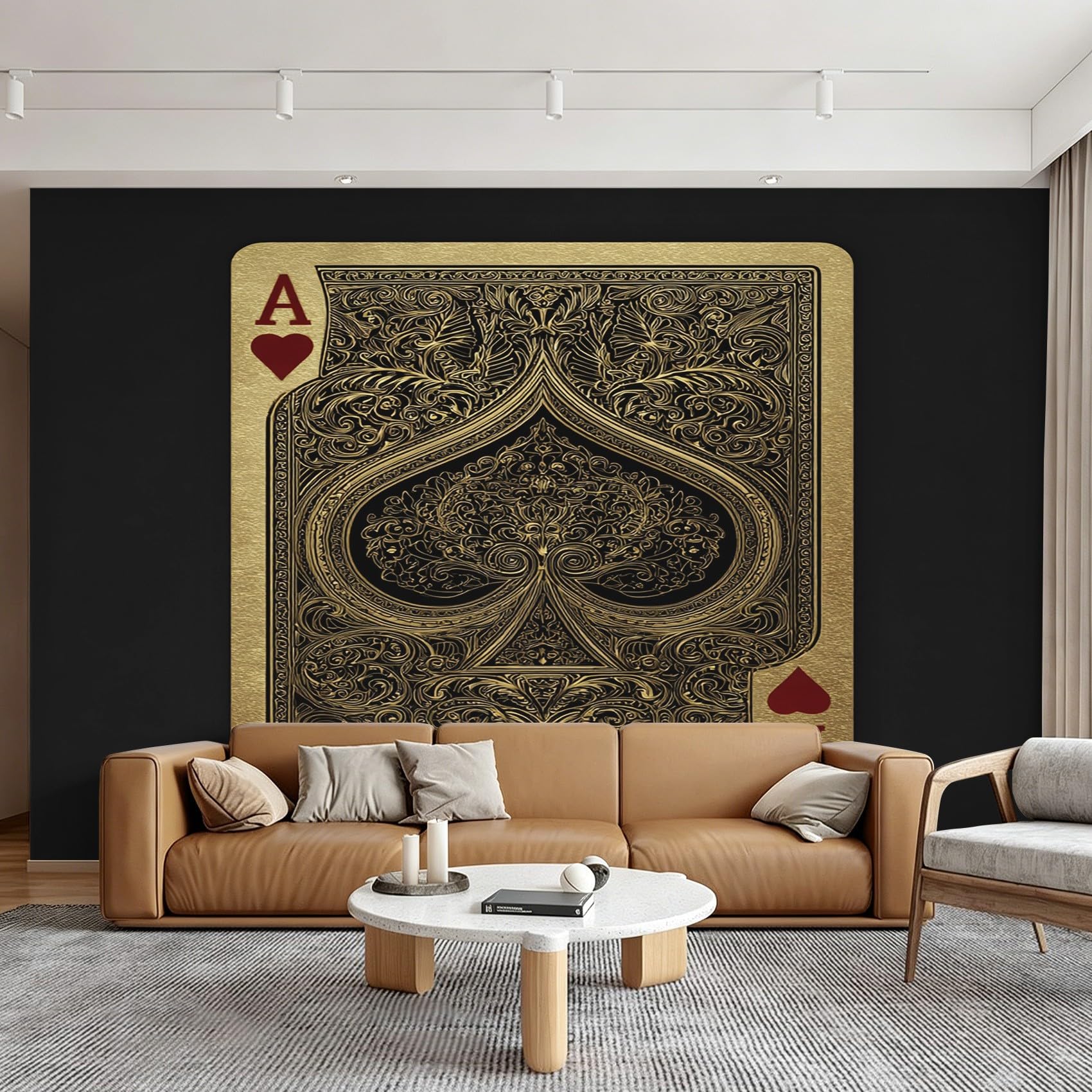 Générique Papier Peint As de Pique Panoramique 310 x 250 cm, Papier Peint Intissé Carte à Jouer Noir et Or Décoration Murale, Papiers Peints pour Salon Chambre saf-15