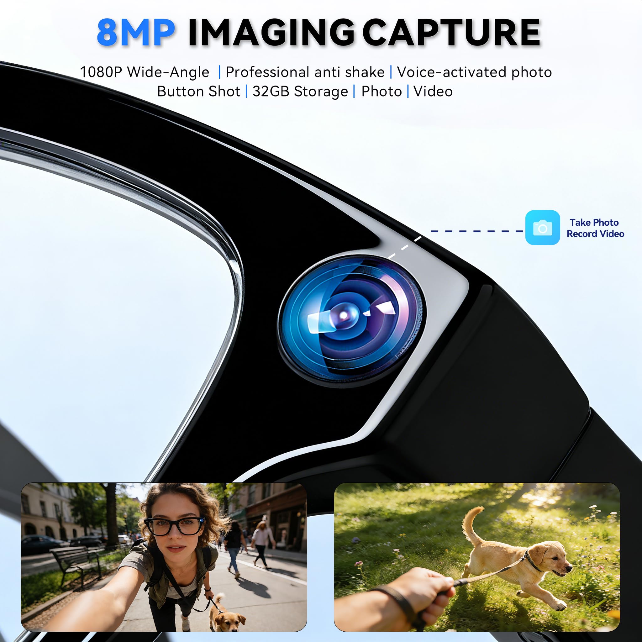 Occhiali intelligenti AI con fotocamera, occhiali da 8 MP con fotocamera HD, per uomini, donne, registrazione AI con assistente vocale, audio a orecchio aperto, traduzione in tempo reale, occhiali da