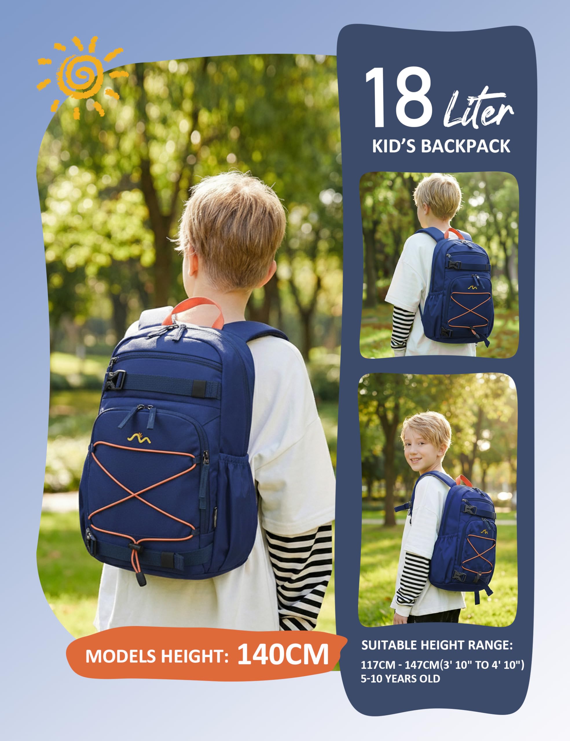 Mountaintop 15L/18L Cartable Fille Garcon Primaire Sac à Dos Enfant | 4-8 Ans avec Sangle de Poitrine Léger Sac A Dos Petit Cartable Fille Petit pour Voyage Randonnée