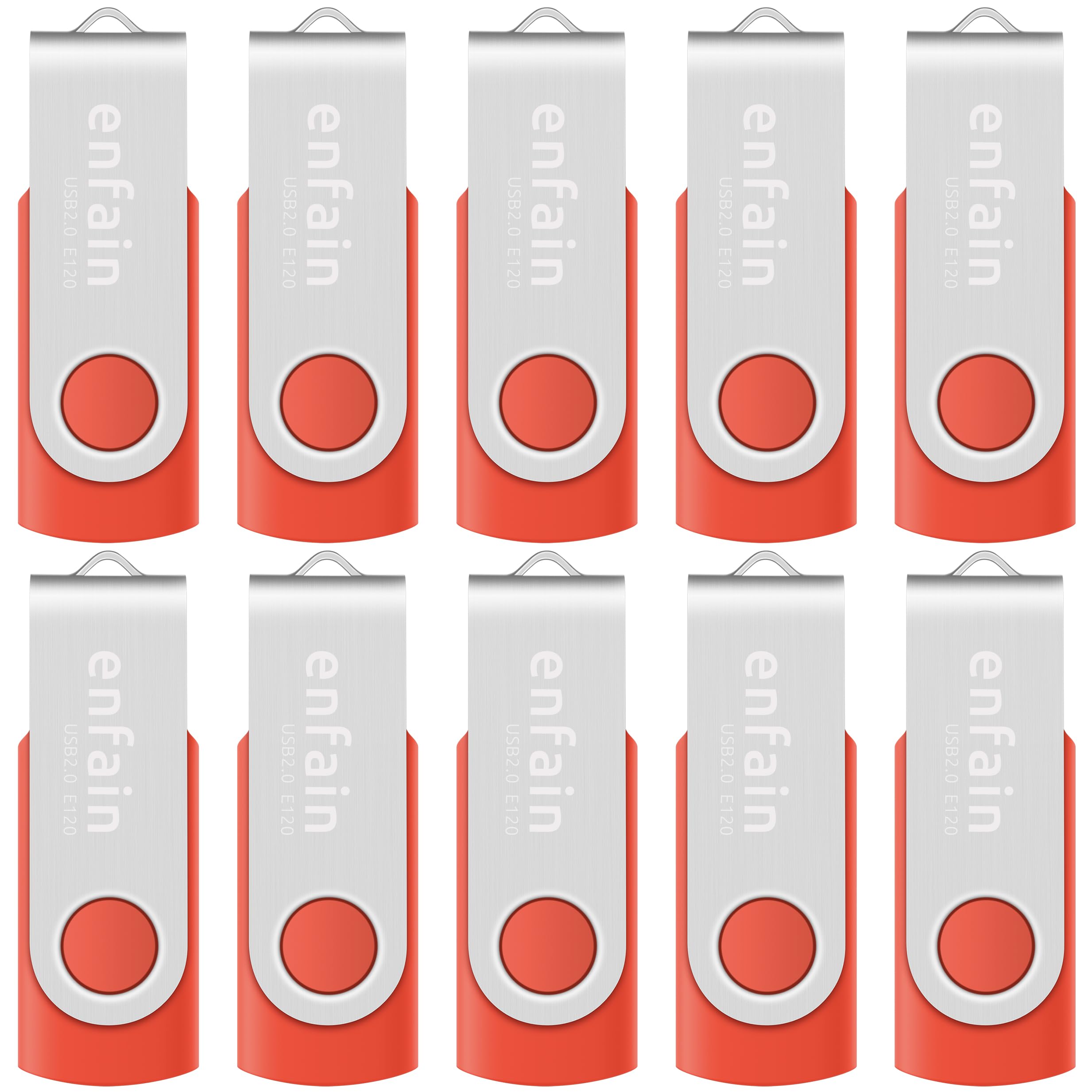 Professional 10-Pack of Enfain 16GB USB 2.0 Flash Drive 10 Pack Red | Swivel Thumb Drives with 31 Labels | Gift-Ready Packaging for Corporate Events, Office &amp; Team Distributions