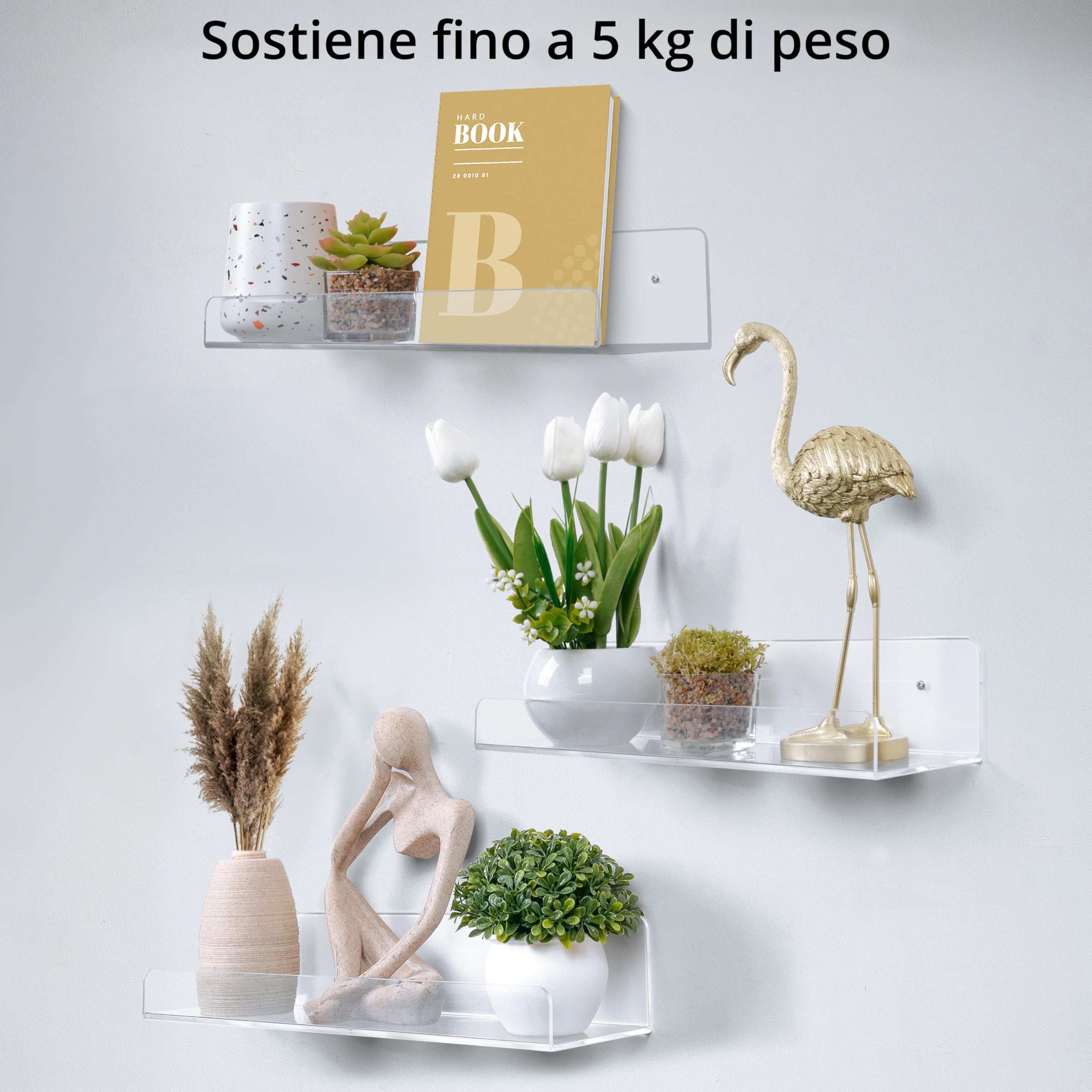 Winter Shore Mensole da Muro 380 mm in Acrilico Trasparente [Confezione da 4] - Mensole Moderne per Libri, Decorazioni, Piante, Giocattoli - Mensole per Soggiorno, Bagno, Cucina, Ufficio
