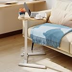 Tangkula Mobile Overbed Bedside Table with Wheels, Foldable Height Adjustable Standing Desk with Tilting Tabletop, Portable Pneumatic Sit-Stand Desk, Computer Laptop Podium Cart for Home, Office