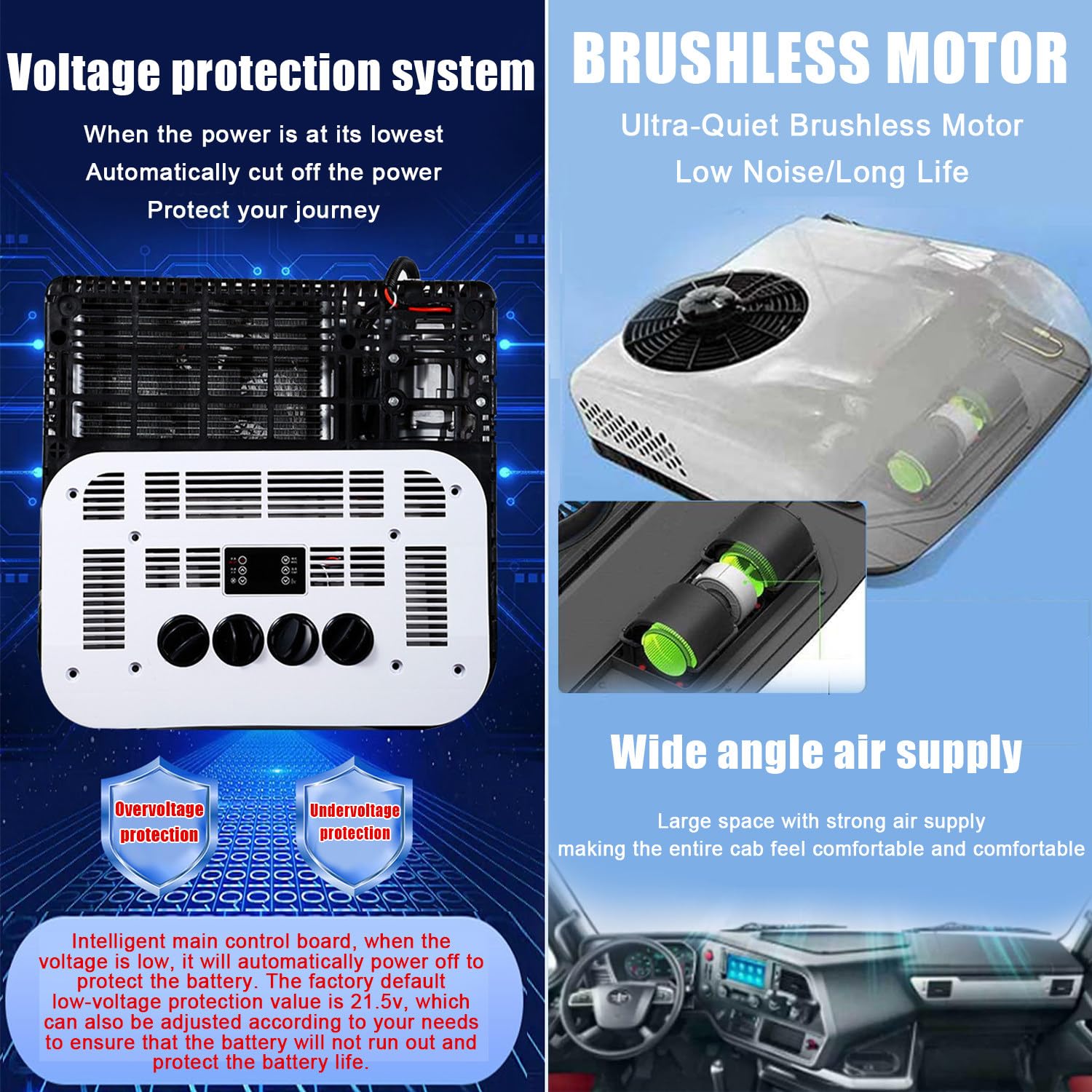 Qiang Climatiseur Toit 12V/24V CC pour Camping-Car,Unité Climatisation Toit - sans Conduit,Refroidissement,Climatisation Stationnement avec Télécommande,pour Camping-Cars/Camions/Bus etc,White-12V
