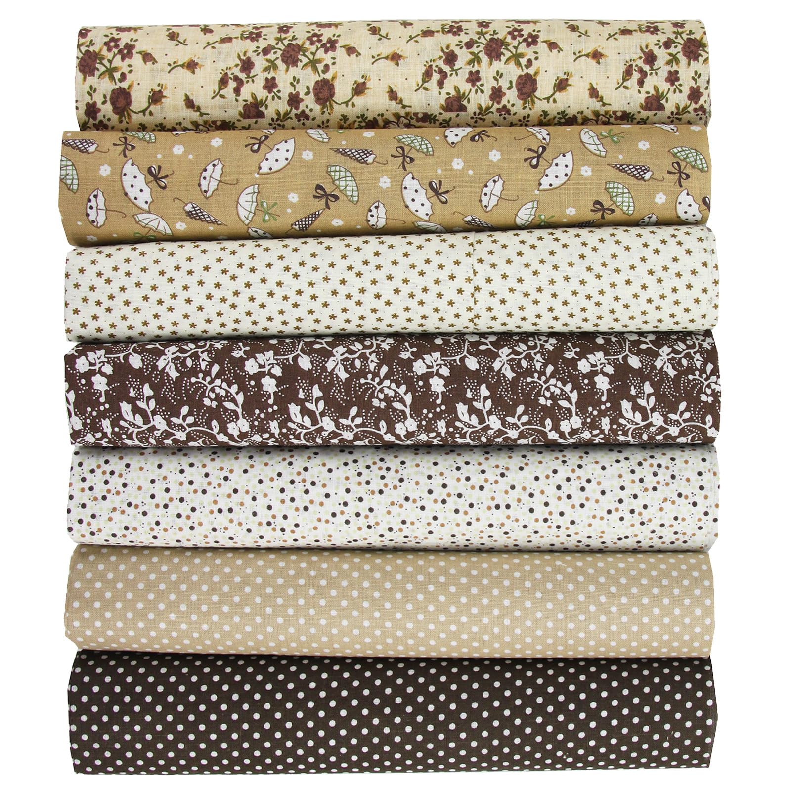 7 Pcs Fat Quarters Fabric Bundles, COGVOHY 50 × 50 cm Soft Fabric Bundles Brown Cotton Quilting Fabric Squares, Precut Pure Cotton Cloth for Quilting Sewing Patchwork Scraps Home Décor DIY Crafts