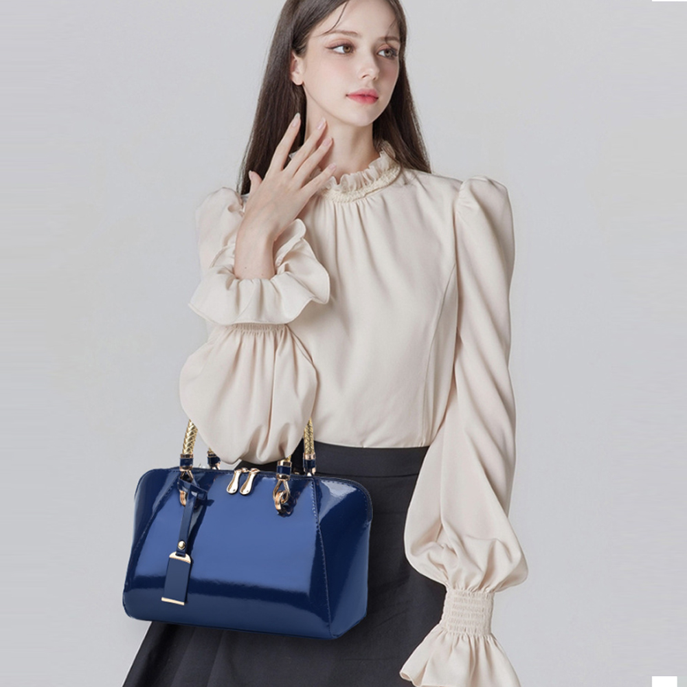 Bolso satchel para mujer de cuero patentado brillante ZiMing, bolso de mano con asa superior, bolso tote mediano, bolso de hombro miniatura 7